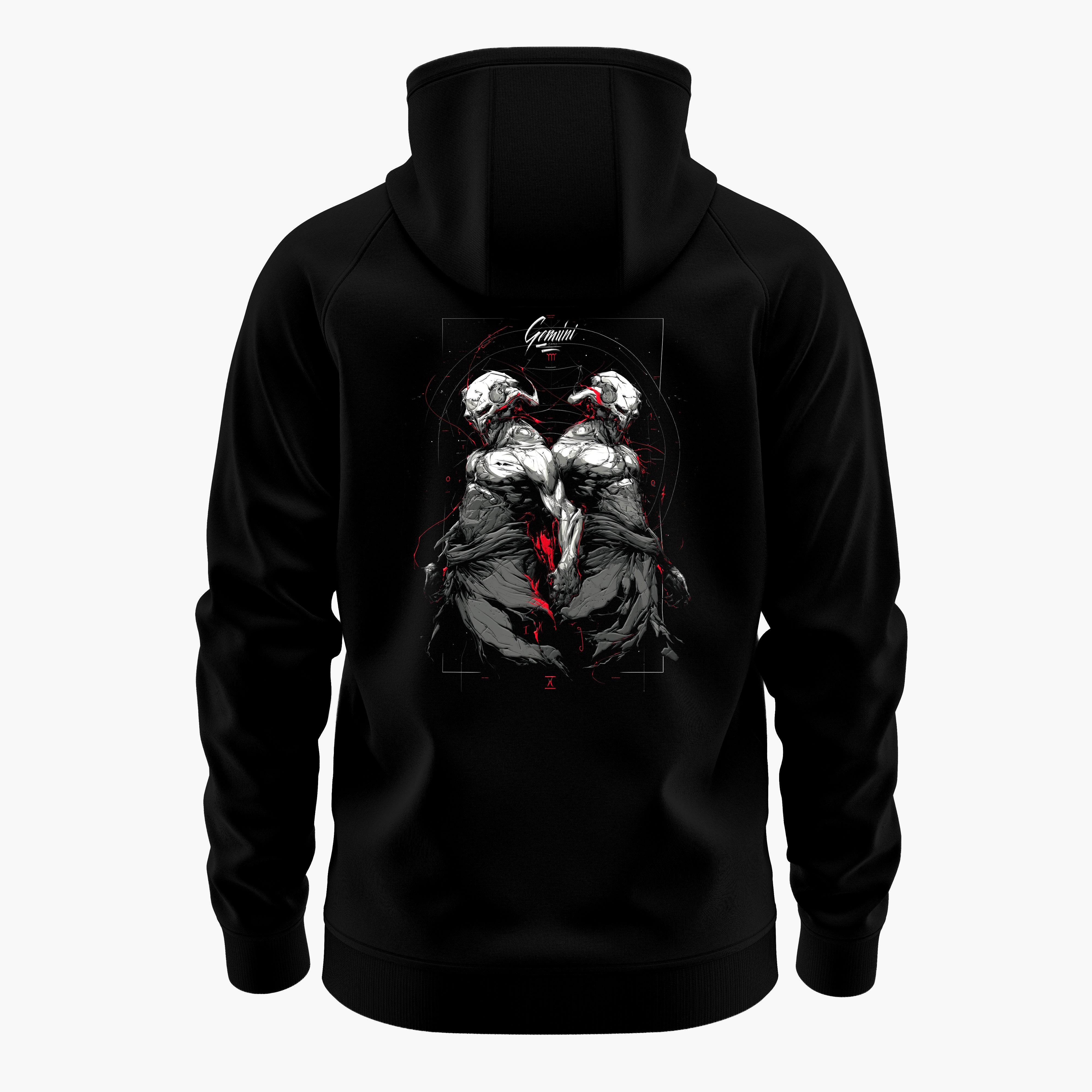 cosmic zodiac warrior gemini h backprint graphic t-shirt, black, back view