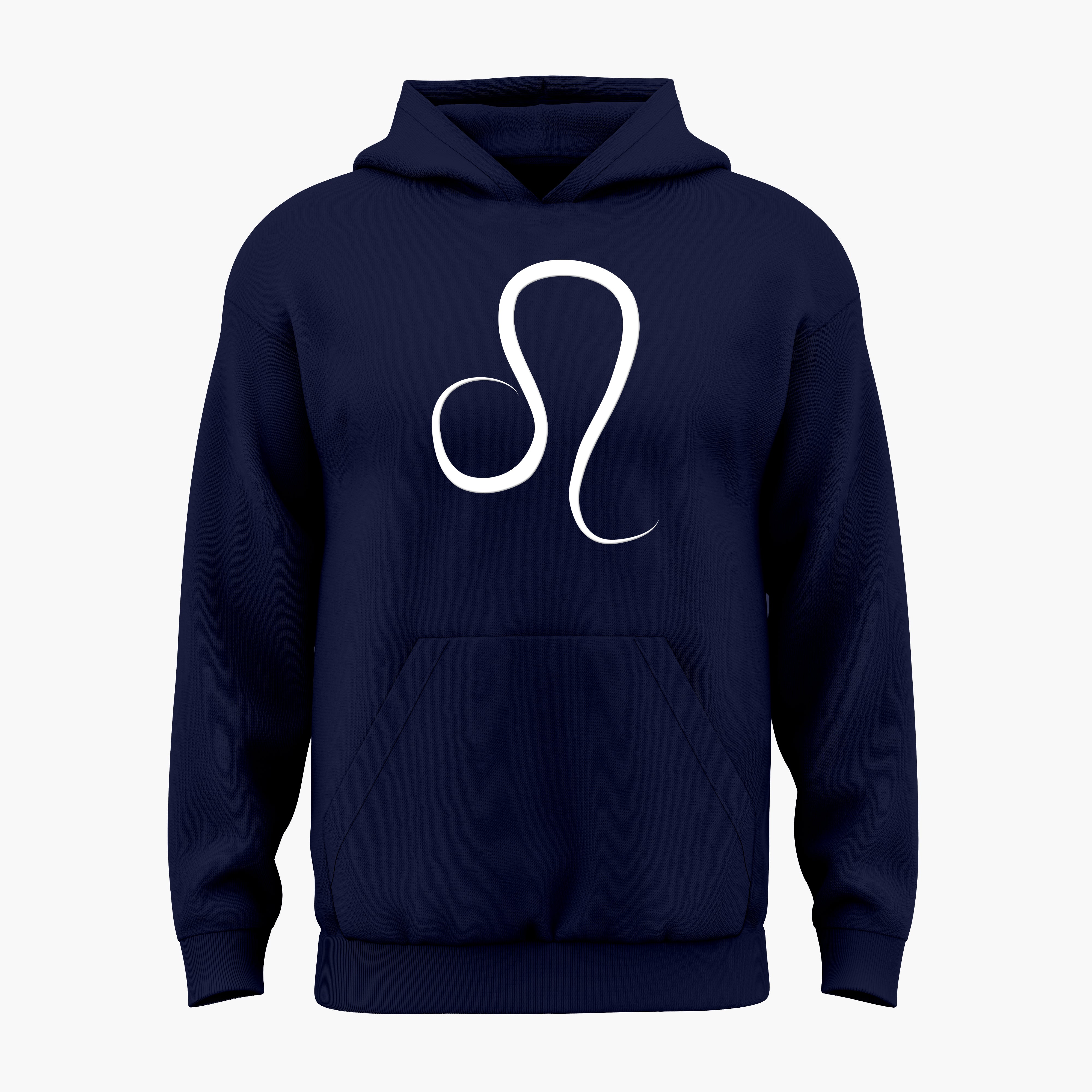 cosmic zodiac warrior leo h backprint graphic t-shirt, navy blue, front view