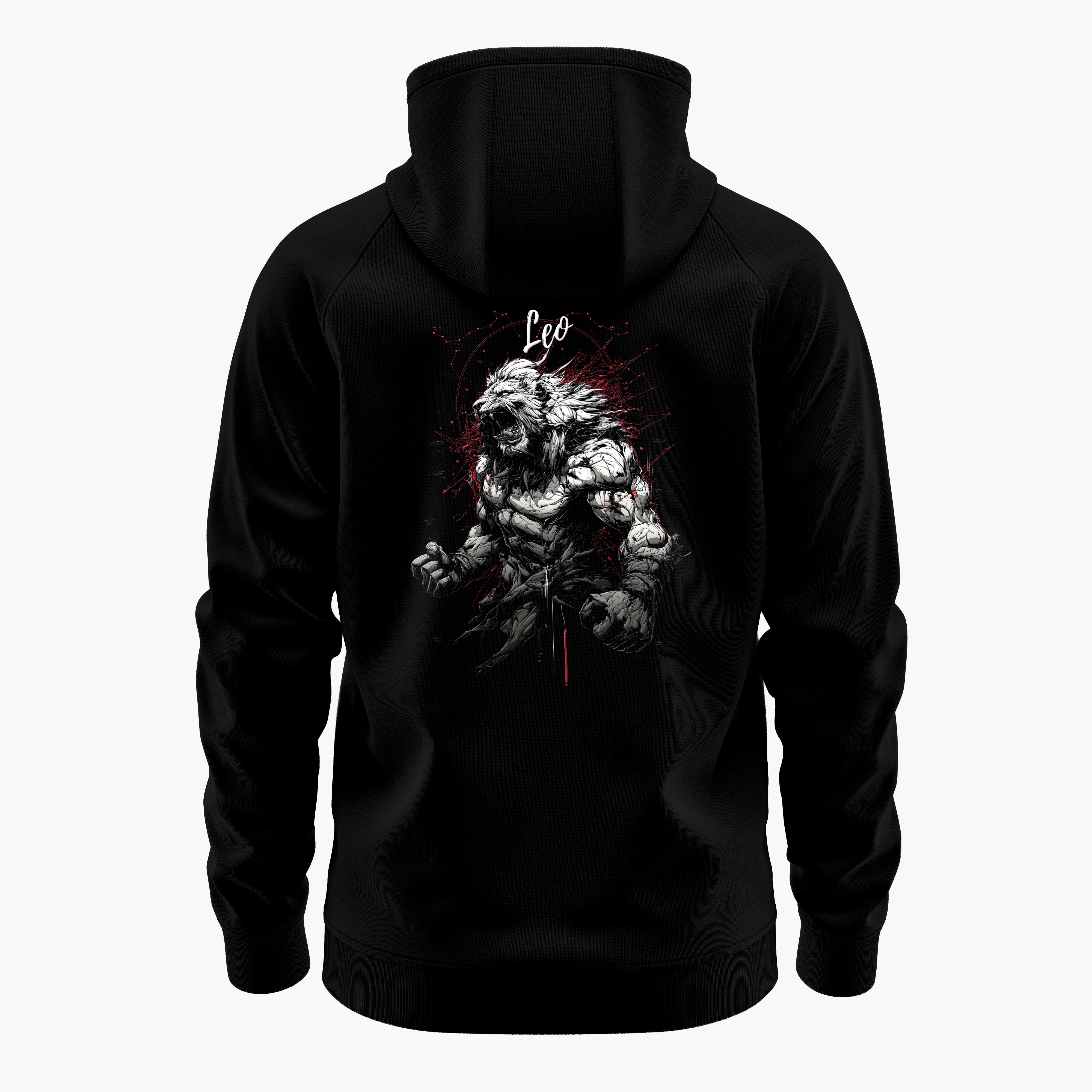 cosmic zodiac warrior leo h backprint graphic t-shirt, black, back view