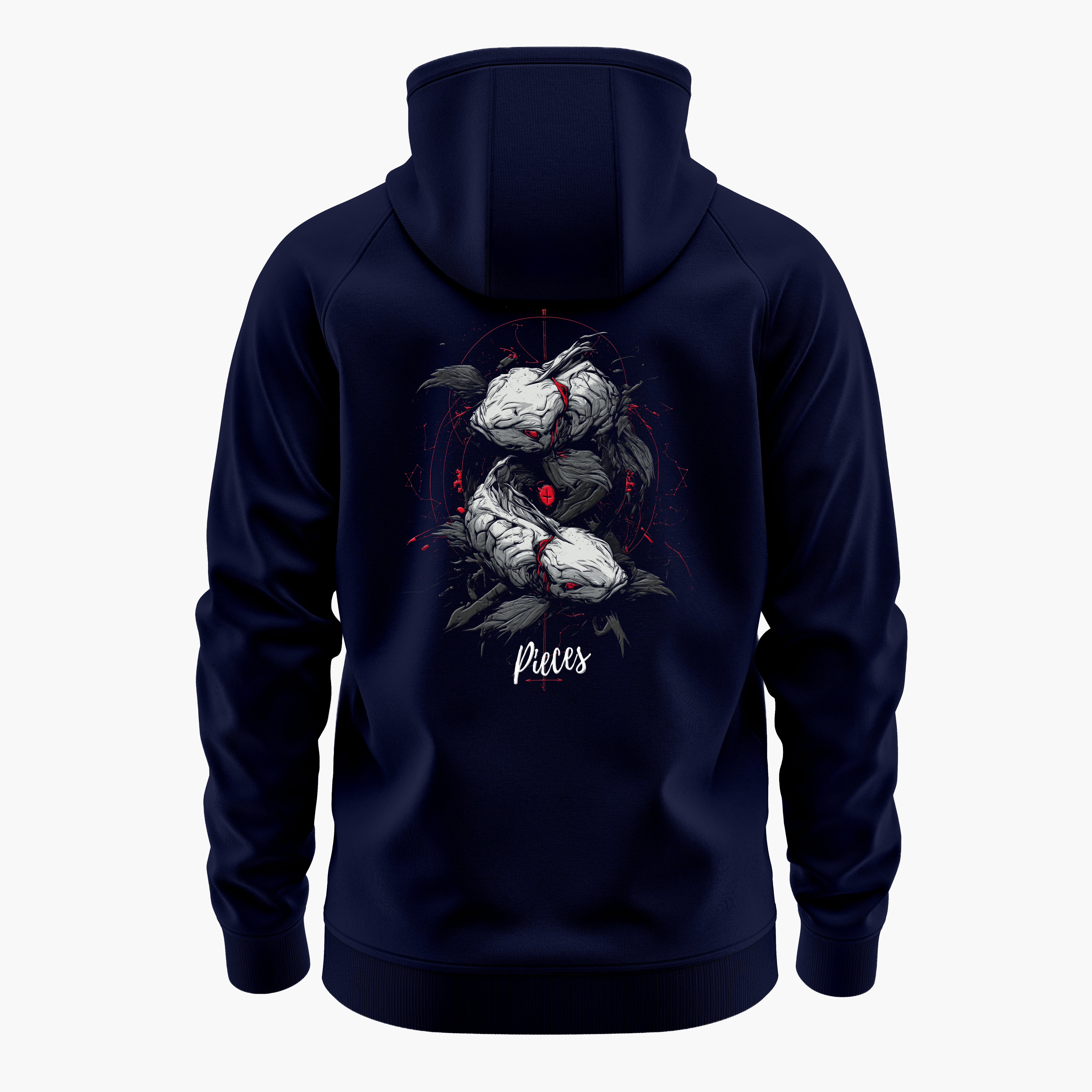 cosmic zodiac warrior pisces h backprint graphic t-shirt, navy blue, back view