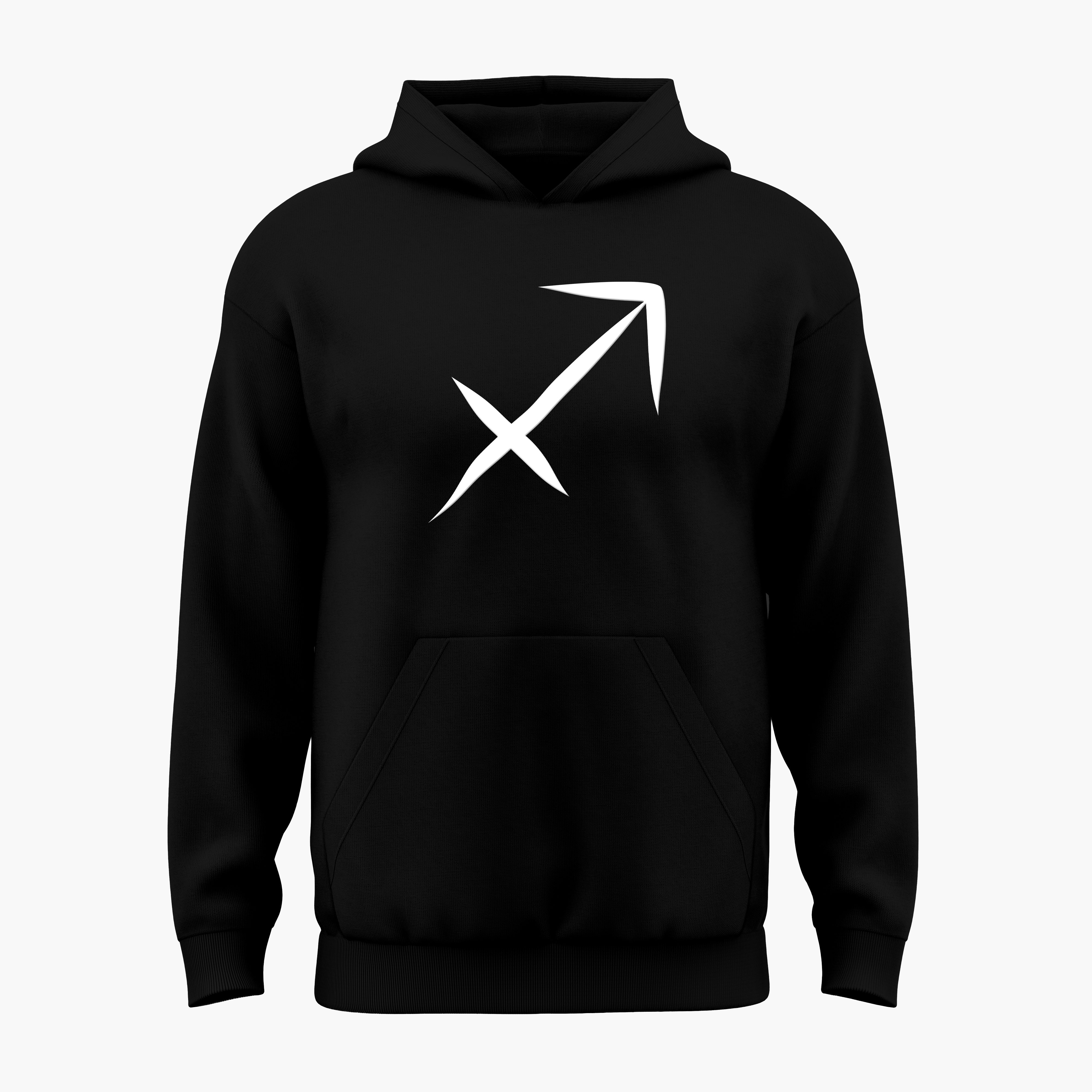 cosmic zodiac warrior sagittarius h backprint graphic t-shirt, black, front view