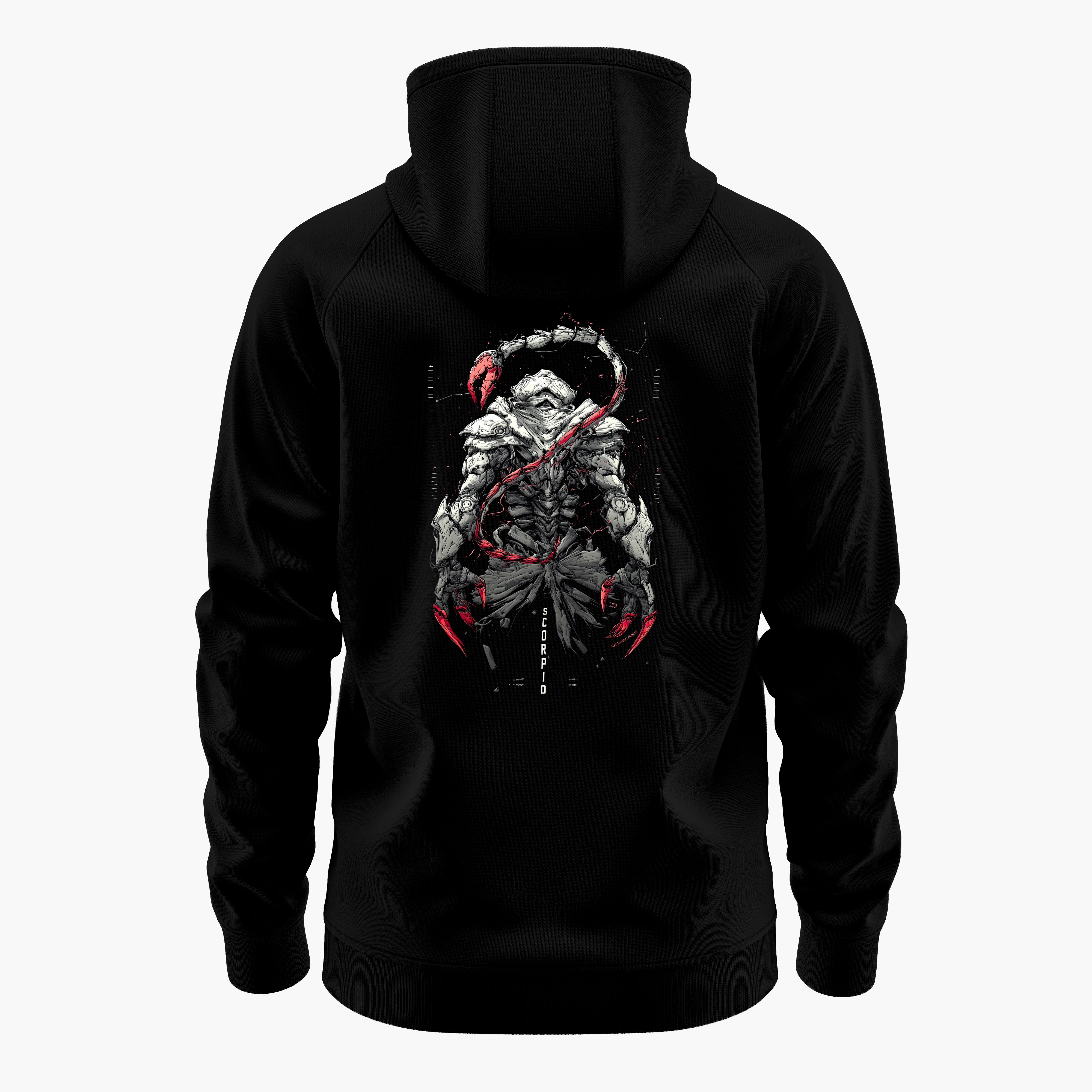 cosmic zodiac warrior scorpio h backprint graphic t-shirt, black, back view