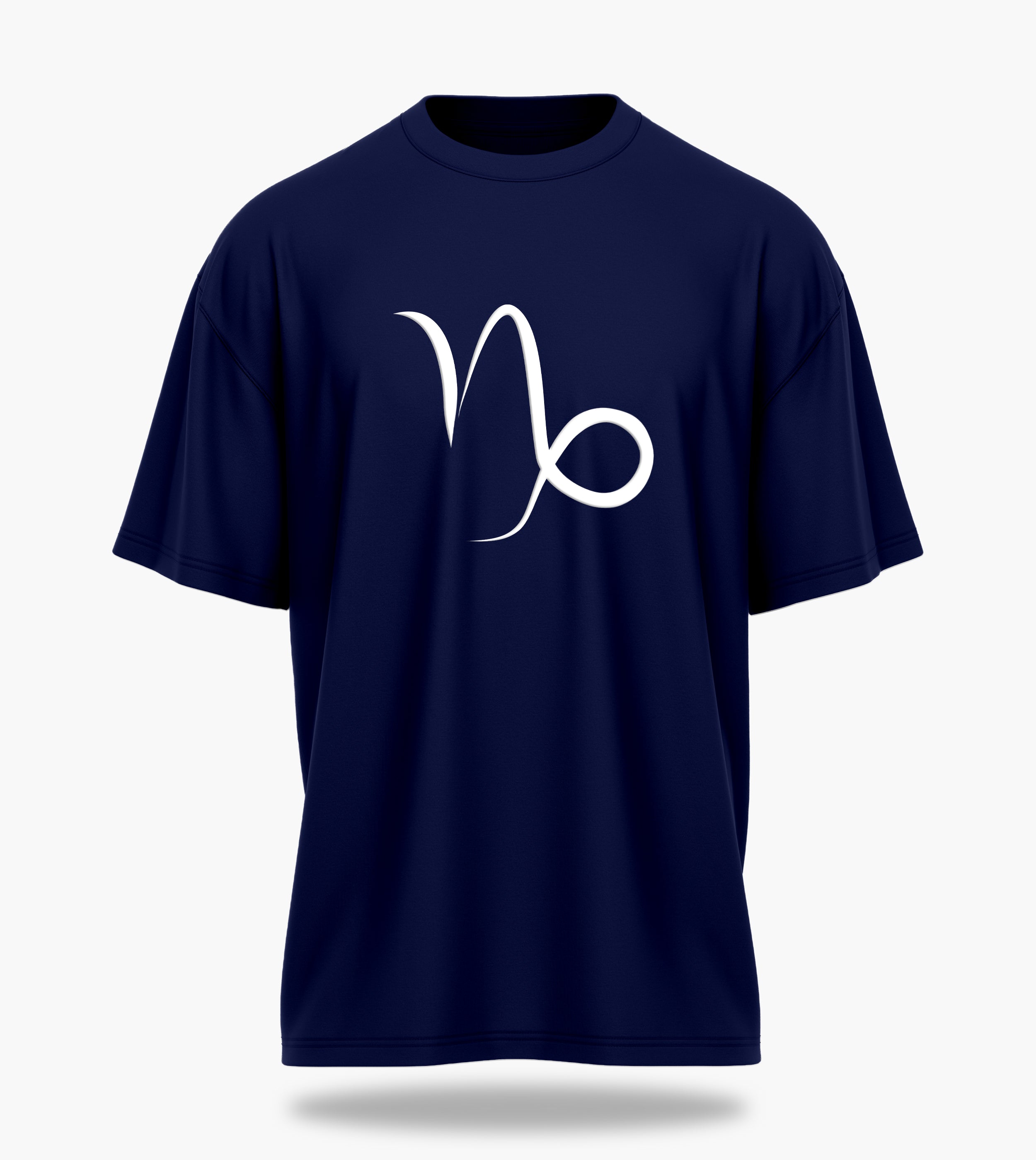 cosmic zodiac warrior capricorn ov backprint graphic t-shirt, navy blue, front view