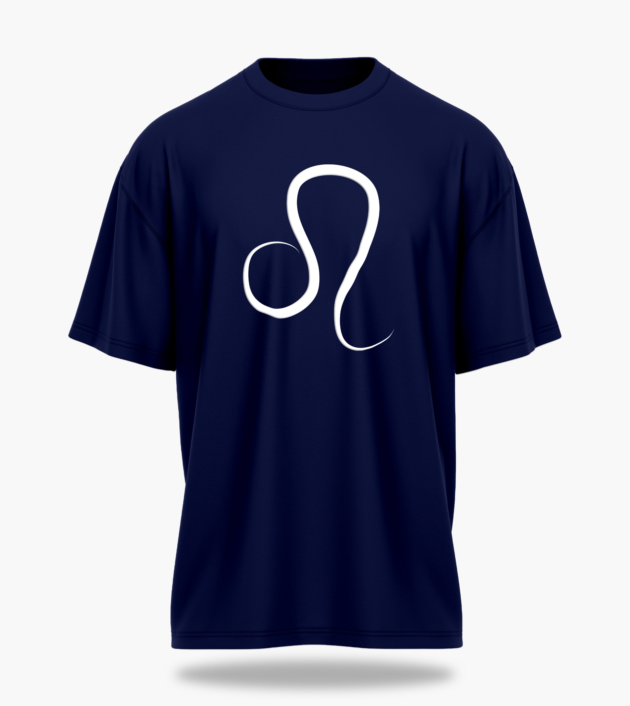 cosmic zodiac warrior leo ov backprint graphic t-shirt, navy blue, front view