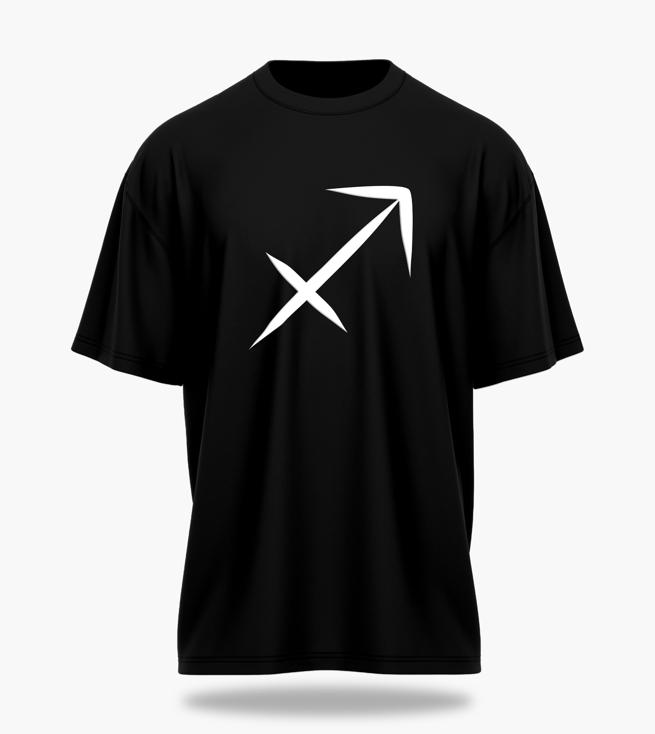 cosmic zodiac warrior sagittarius ov backprint graphic t-shirt, black, front view