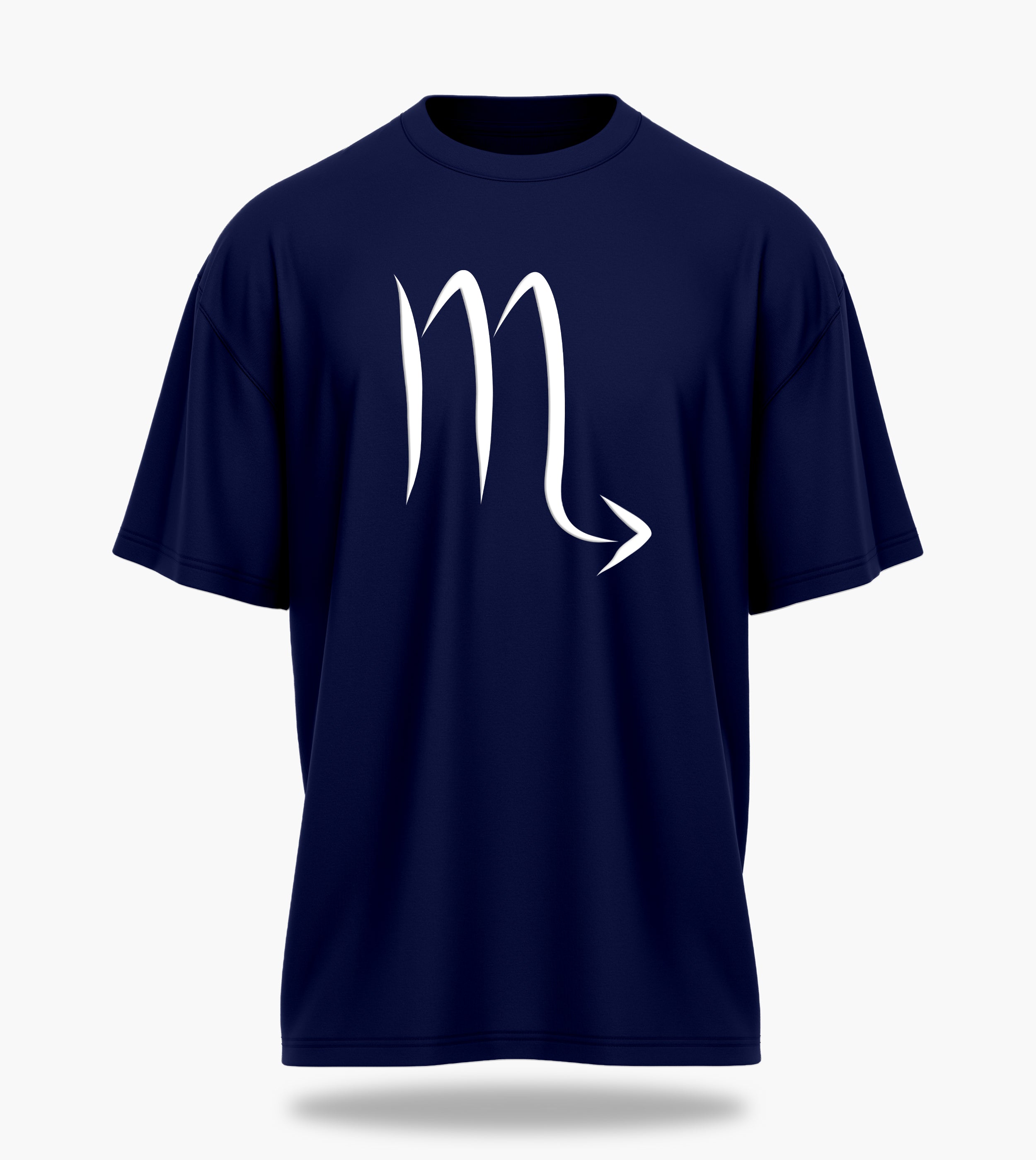 cosmic zodiac warrior scorpio ov backprint graphic t-shirt, navy blue, front view