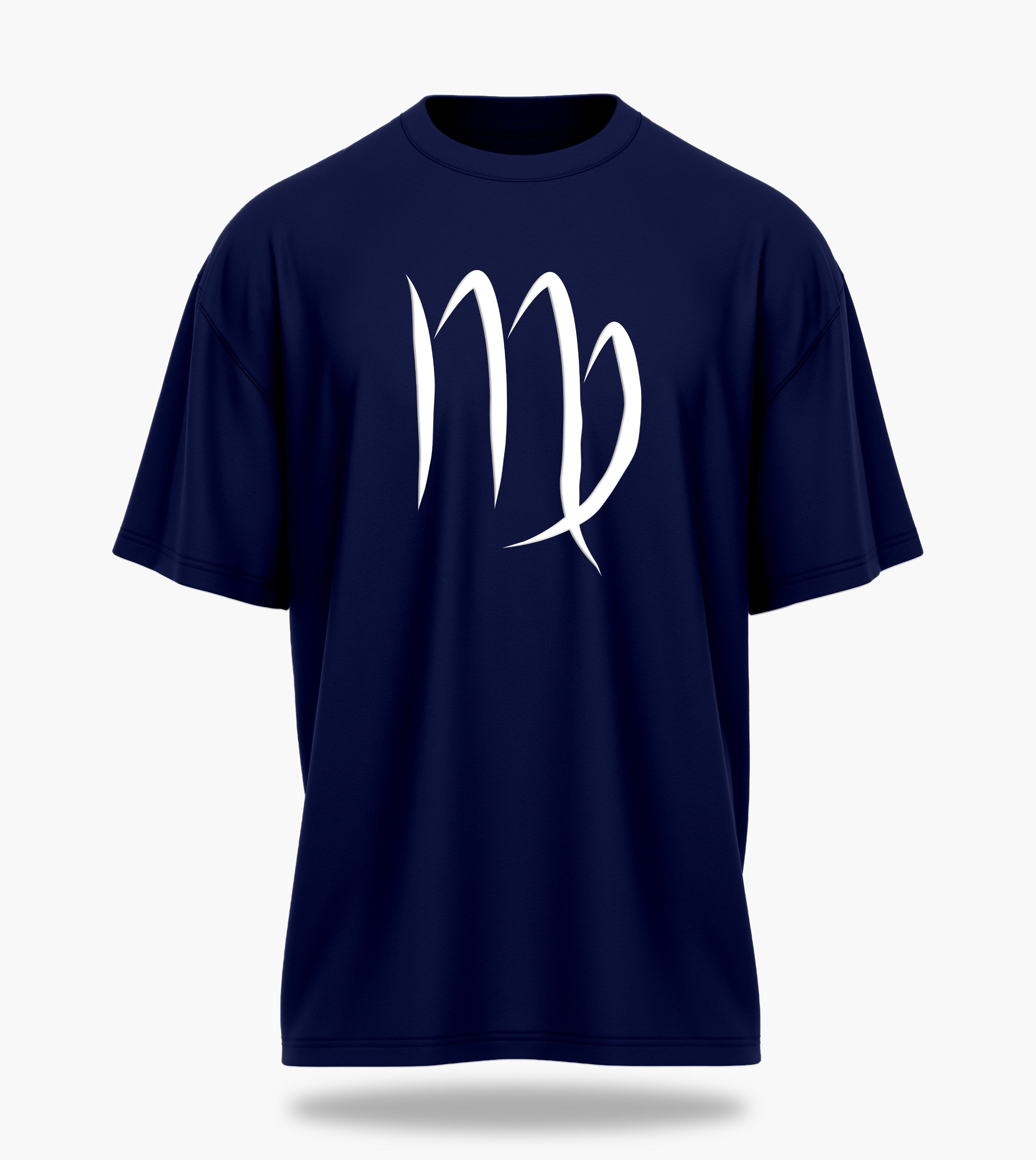 cosmic zodiac warrior virgo ov backprint graphic t-shirt, navy blue, front view