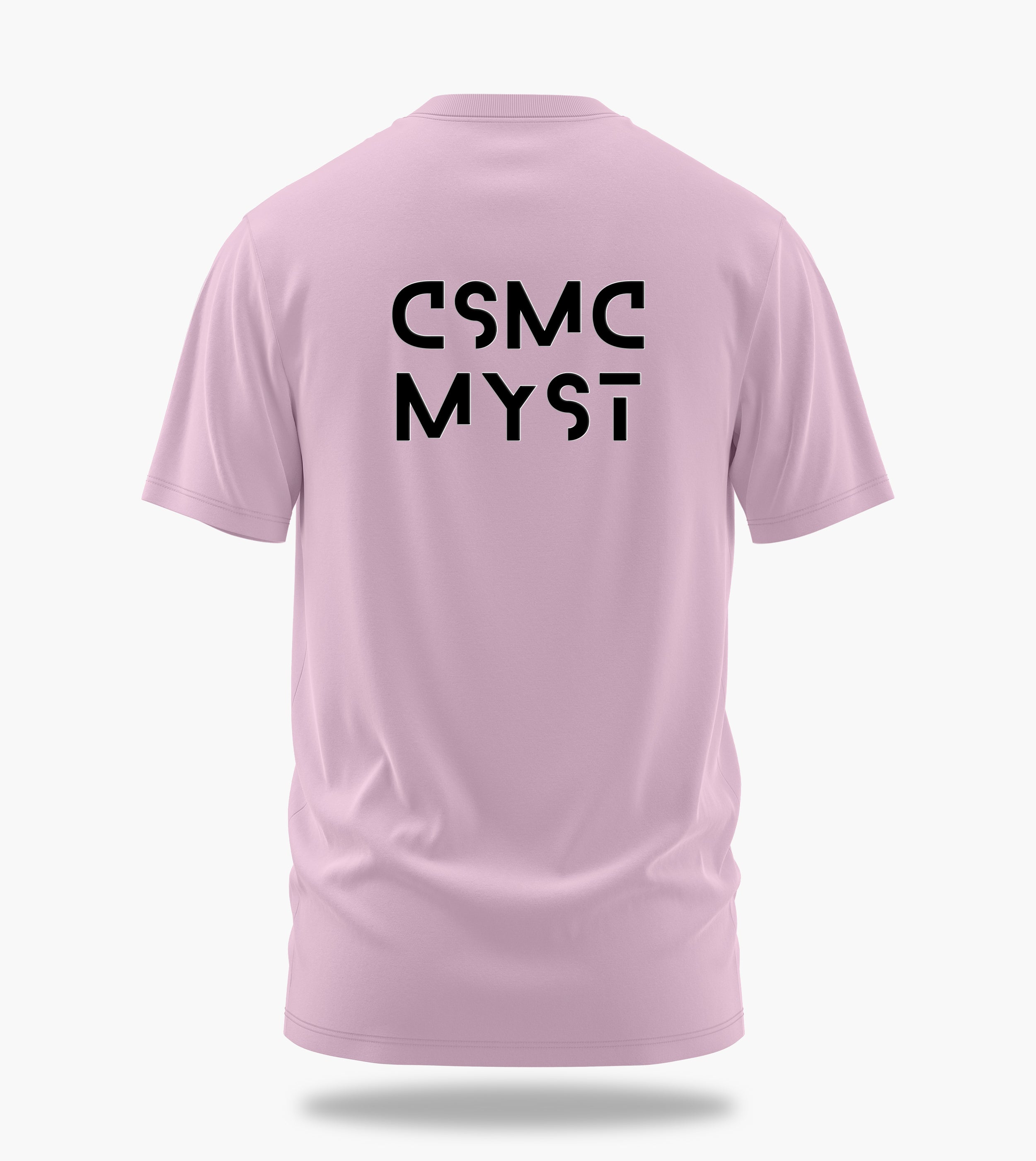 cosmic myst essentials alpha backprint graphic t-shirt, light baby pink, back view