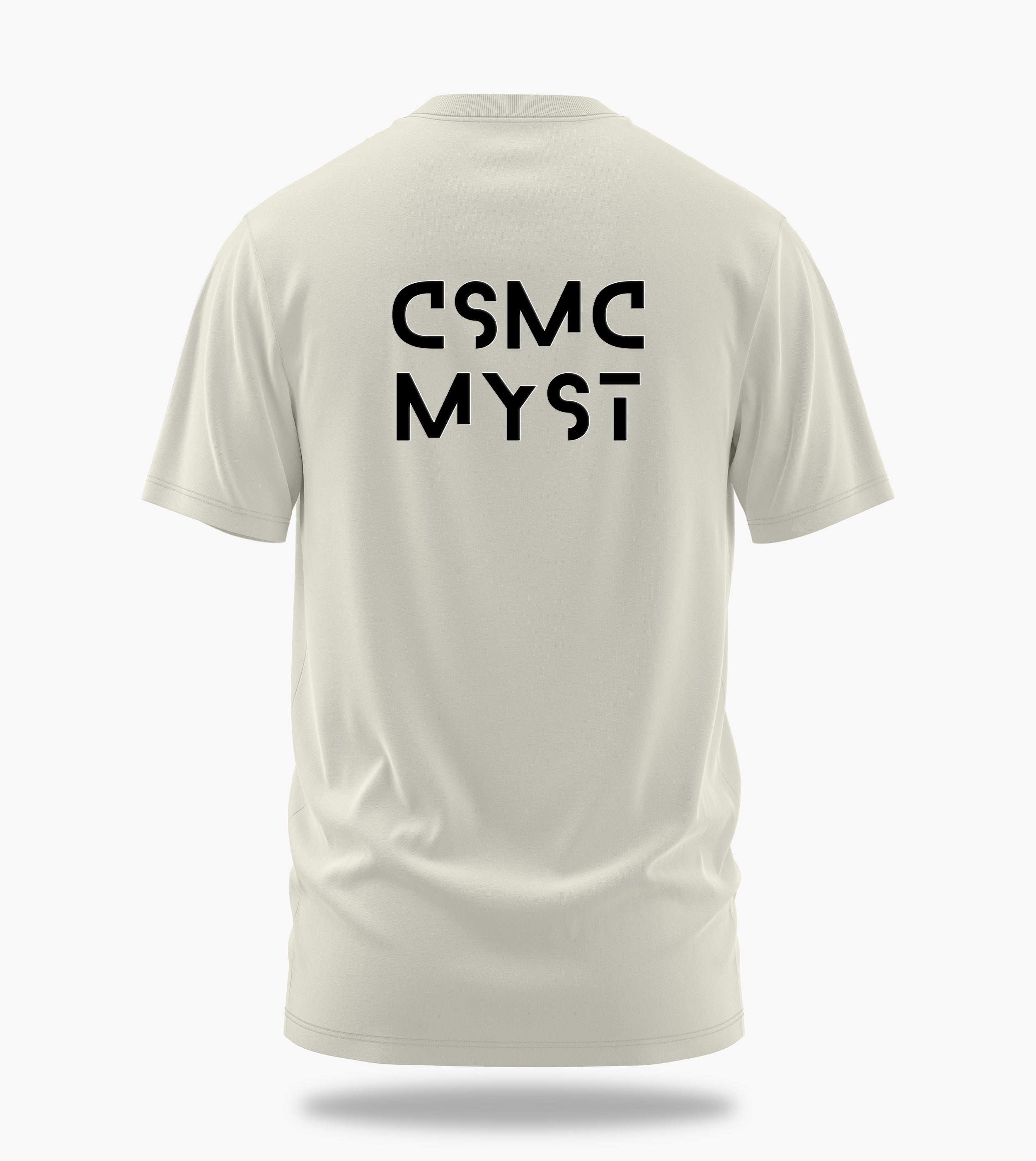 cosmic myst essentials alpha backprint graphic t-shirt, white, back view