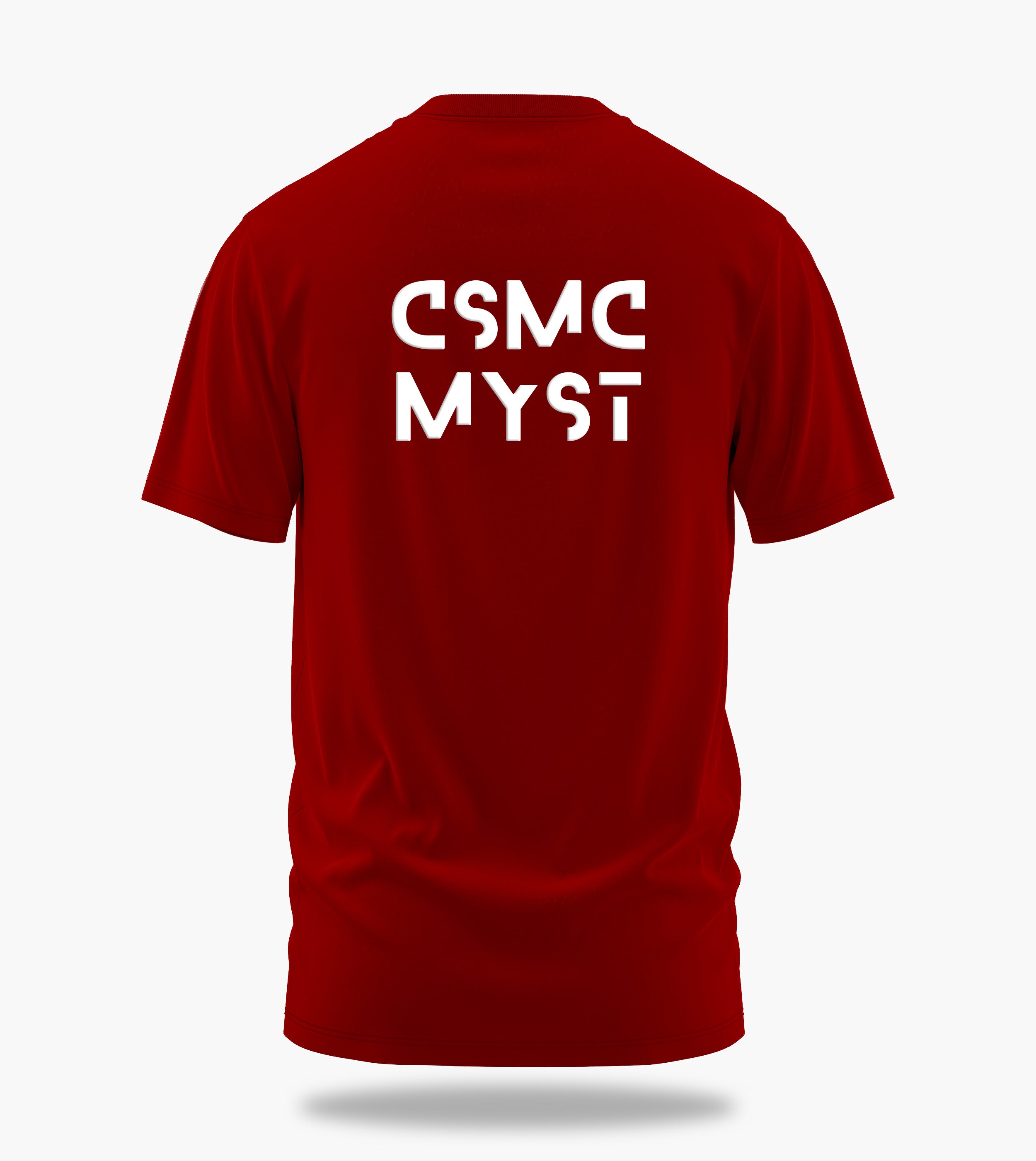 cosmic myst essentials alpha backprint graphic t-shirt, red, back view