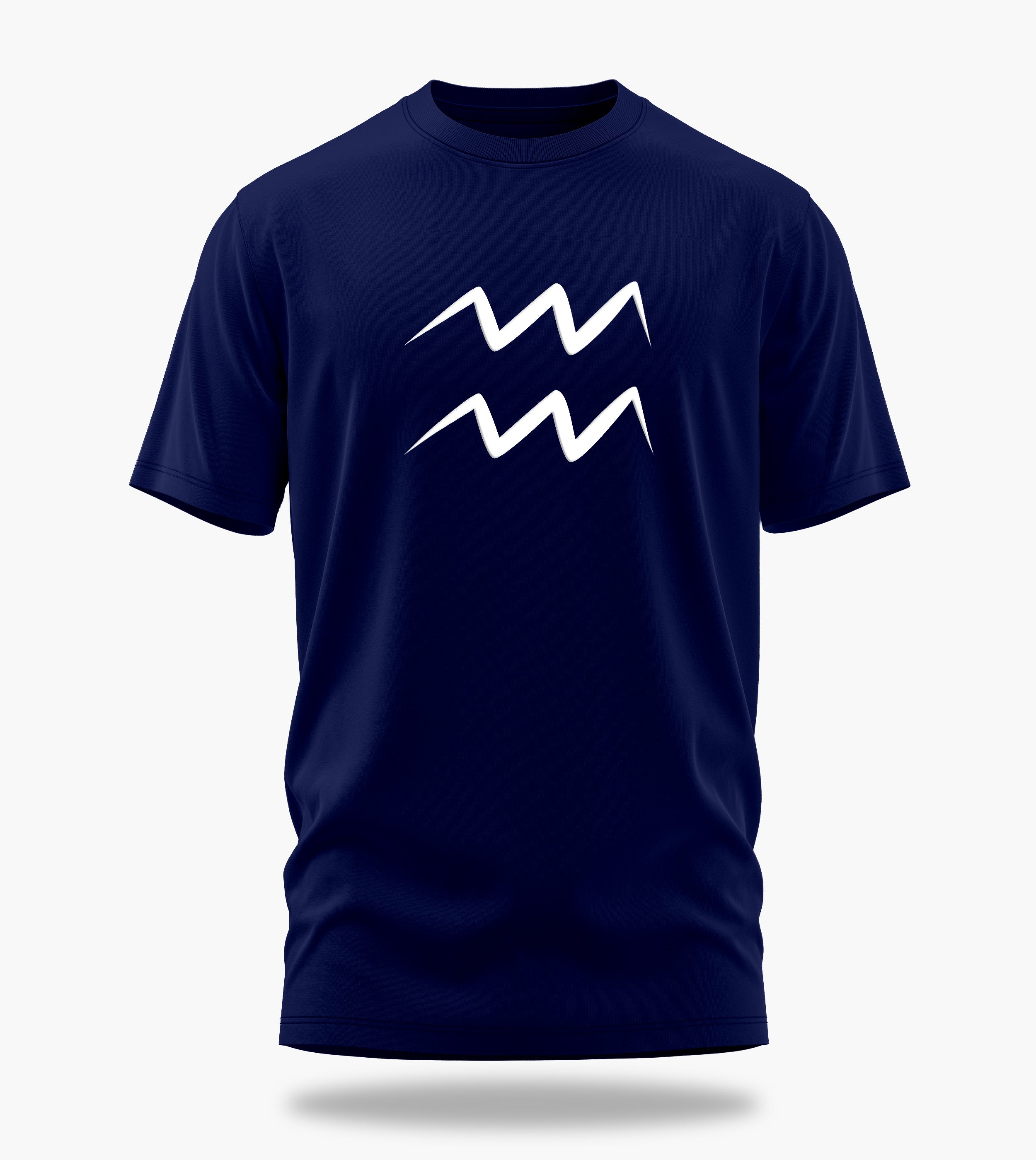 cosmic zodiac warrior aquarius backprint graphic t-shirt, navy blue, front view