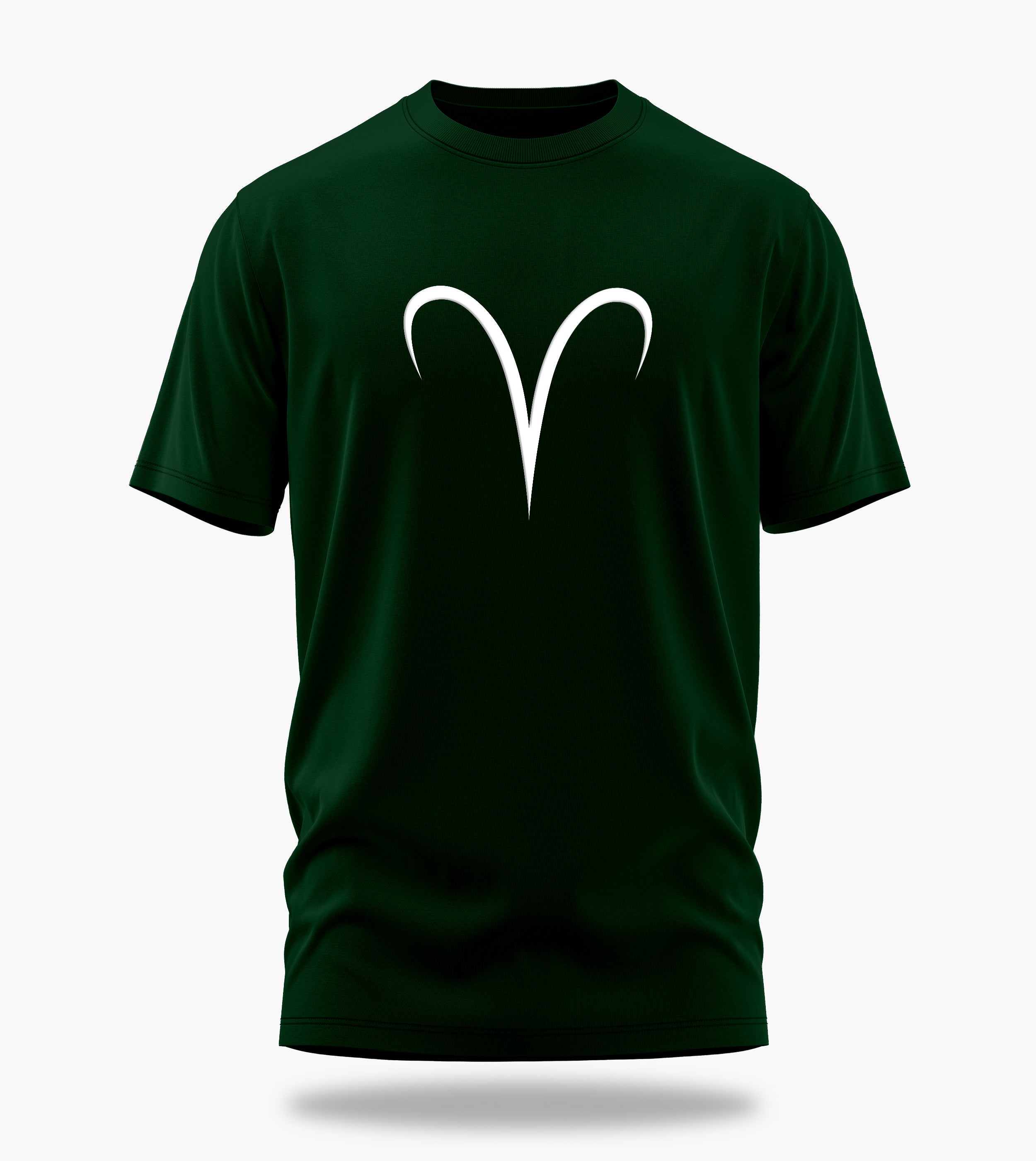 cosmic zodiac warrior aries backprint graphic t-shirt, dark green, front view