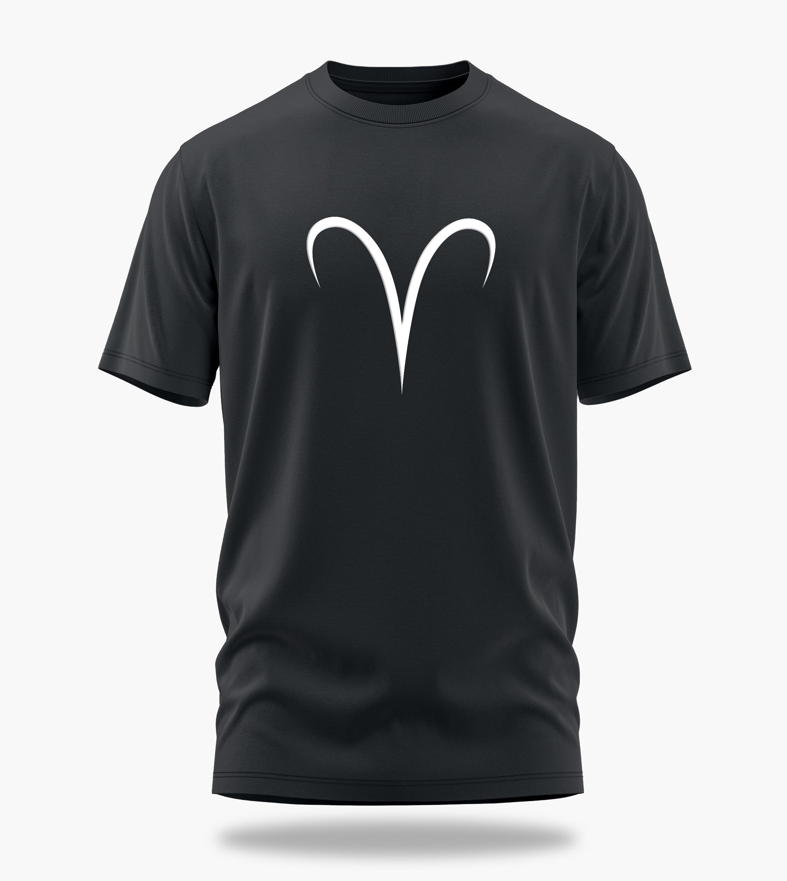 cosmic zodiac warrior aries backprint graphic t-shirt, steel grey, front view
