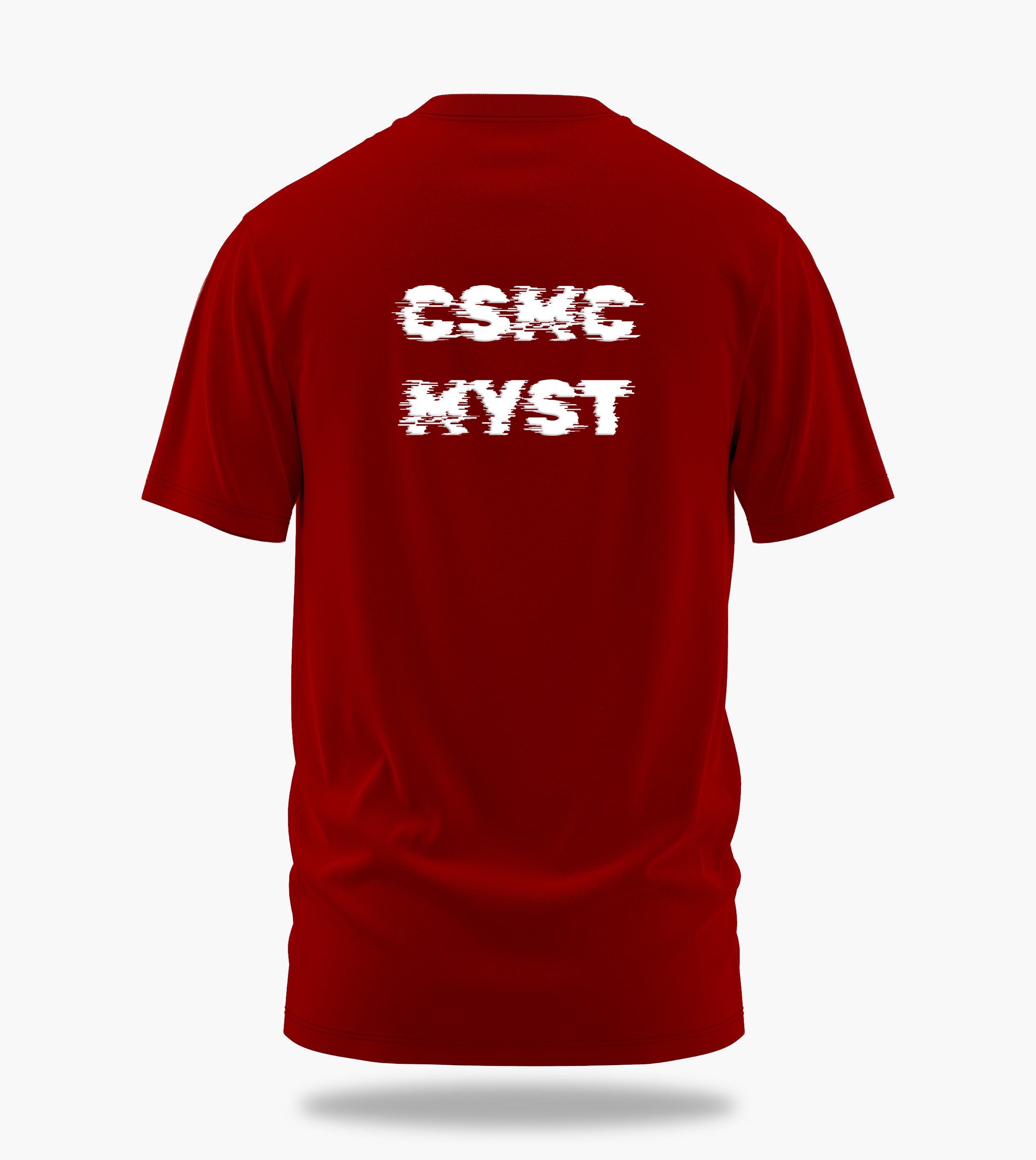 cosmic myst essentials charlie backprint graphic t-shirt, red, back view