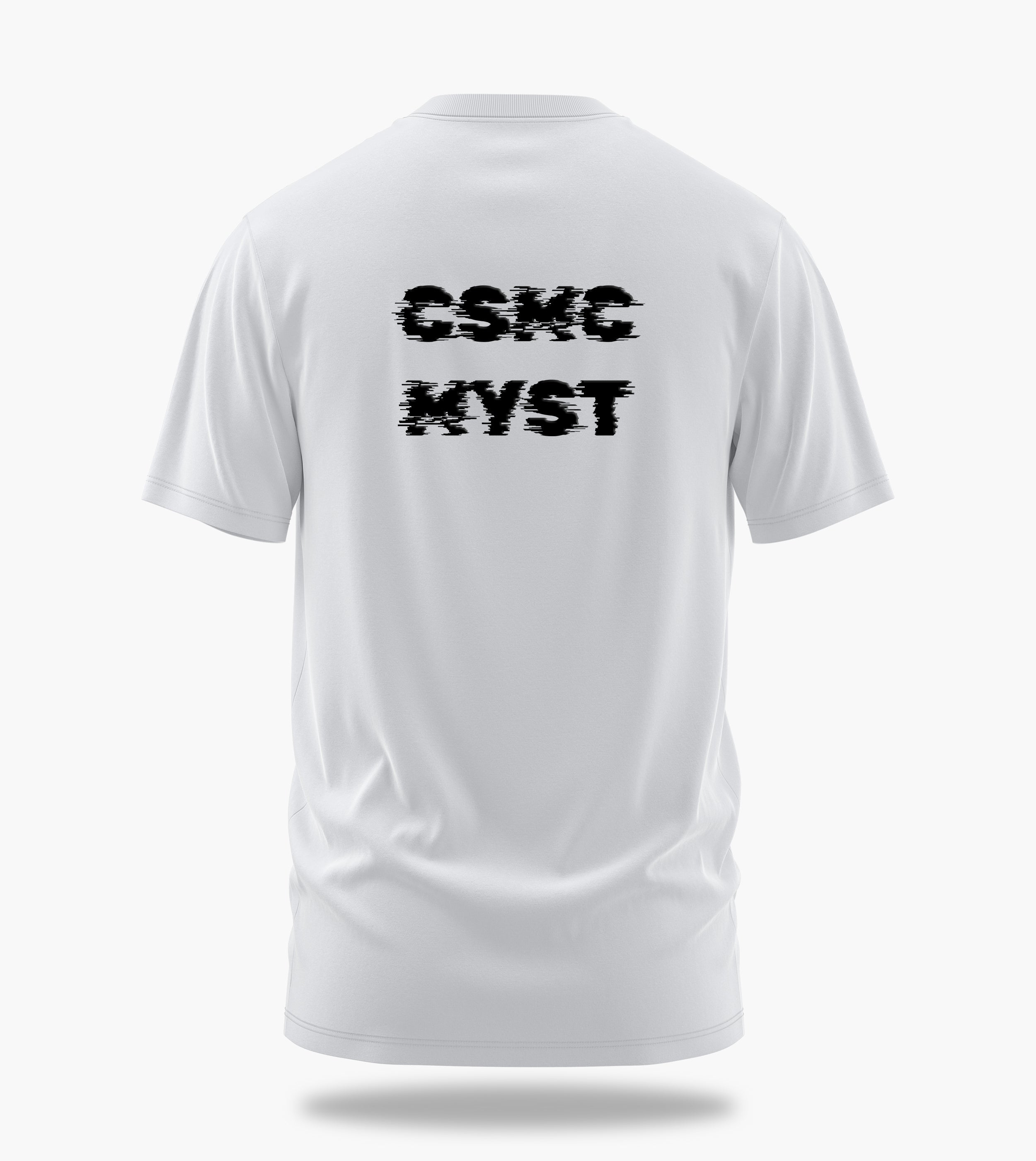 cosmic myst essentials charlie backprint graphic t-shirt, white, back view
