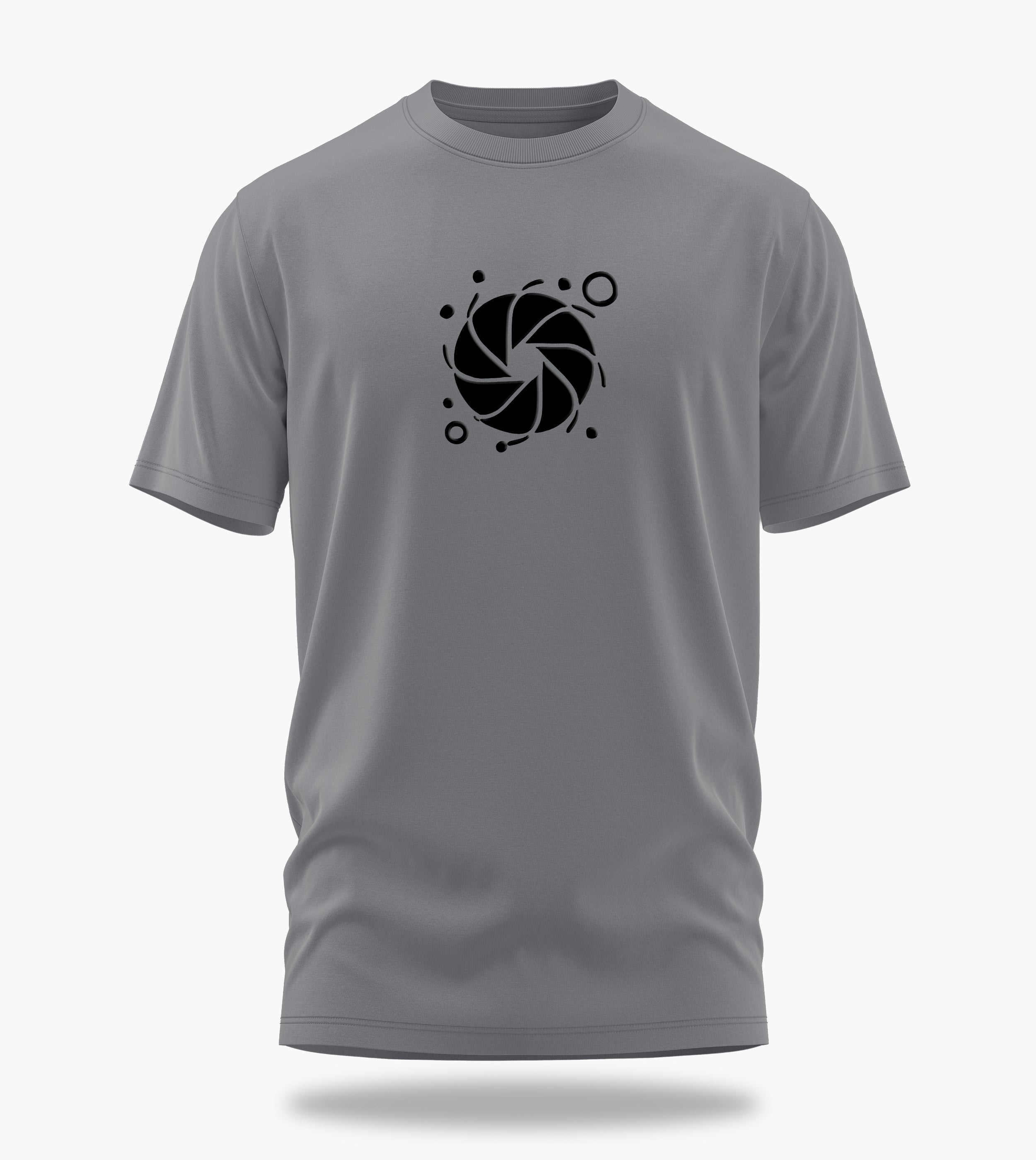 cosmic myst essentials charlie backprint graphic t-shirt, grey melange, front view