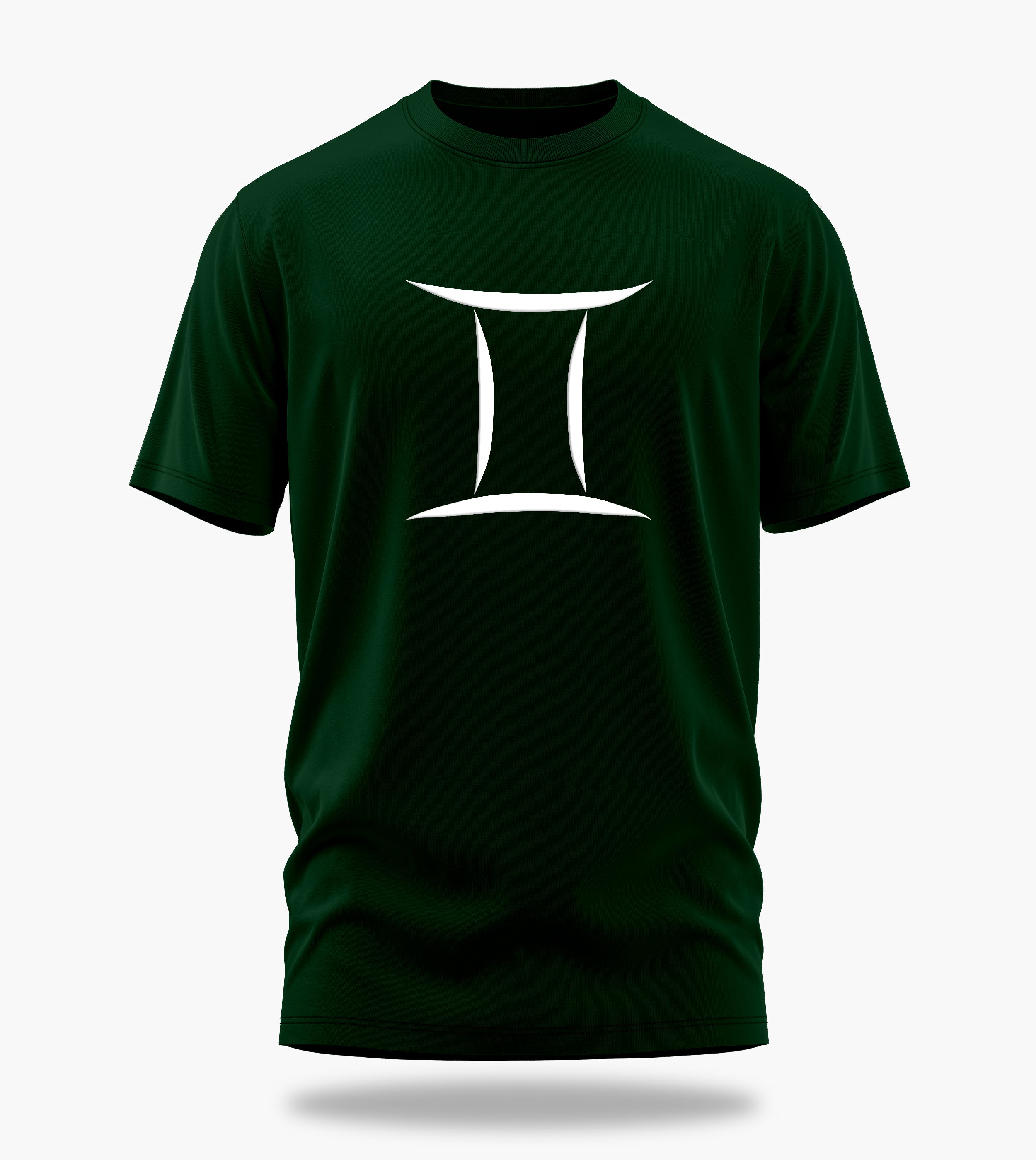 cosmic zodiac warrior gemini backprint graphic t-shirt, dark green, front view