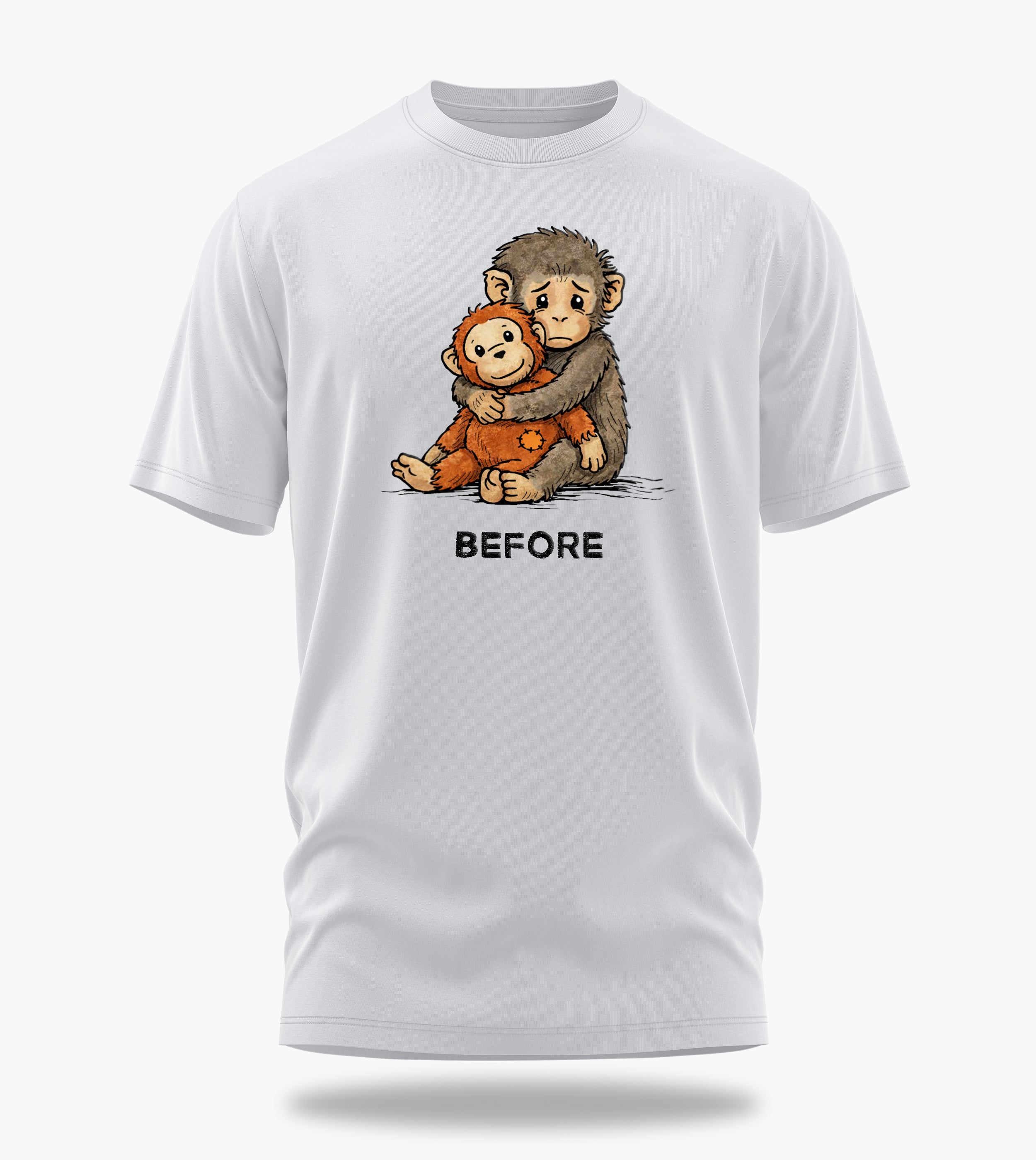 punch the baby monkey before after graphic t-shirt, white, front view