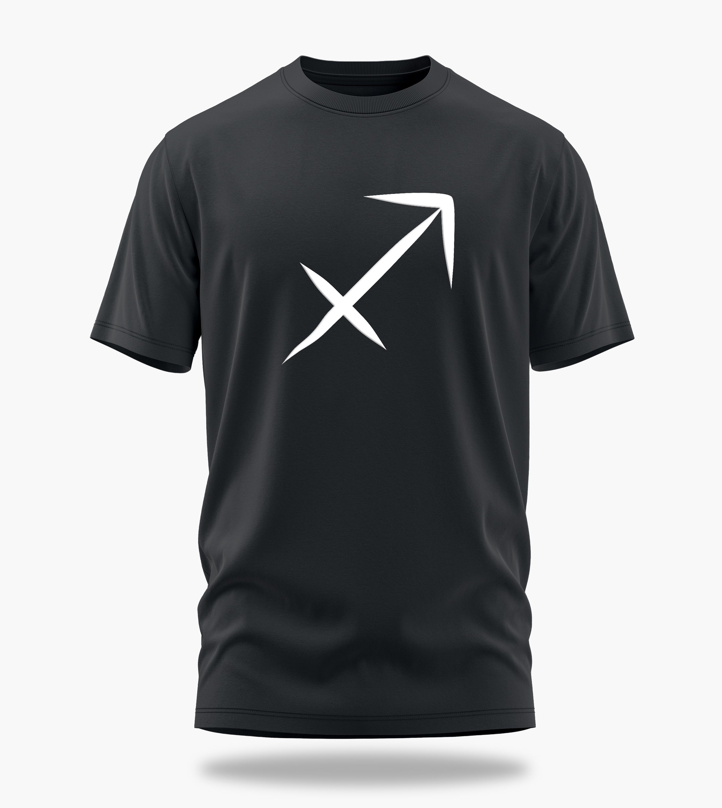 cosmic zodiac warrior sagittarius backprint graphic t-shirt, steel grey, front view