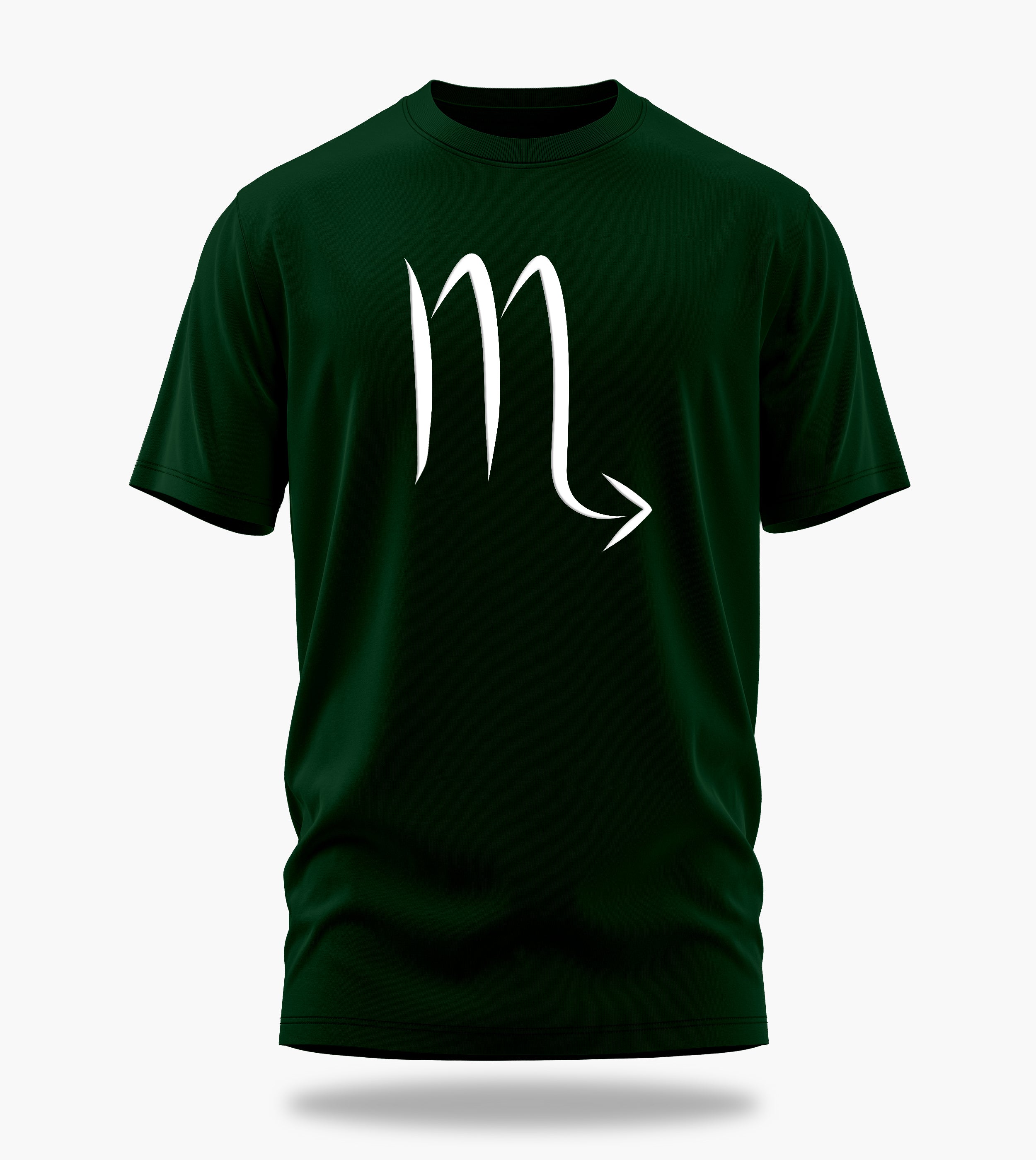 cosmic zodiac warrior scorpio backprint graphic t-shirt, dark green, front view
