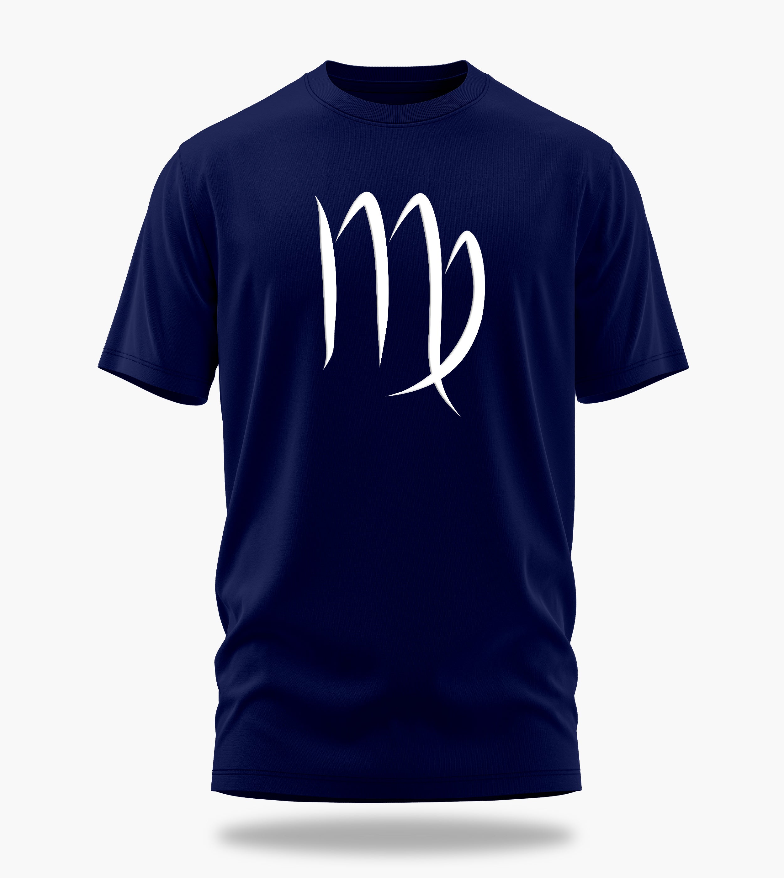 cosmic zodiac warrior virgo backprint graphic t-shirt, navy blue, front view