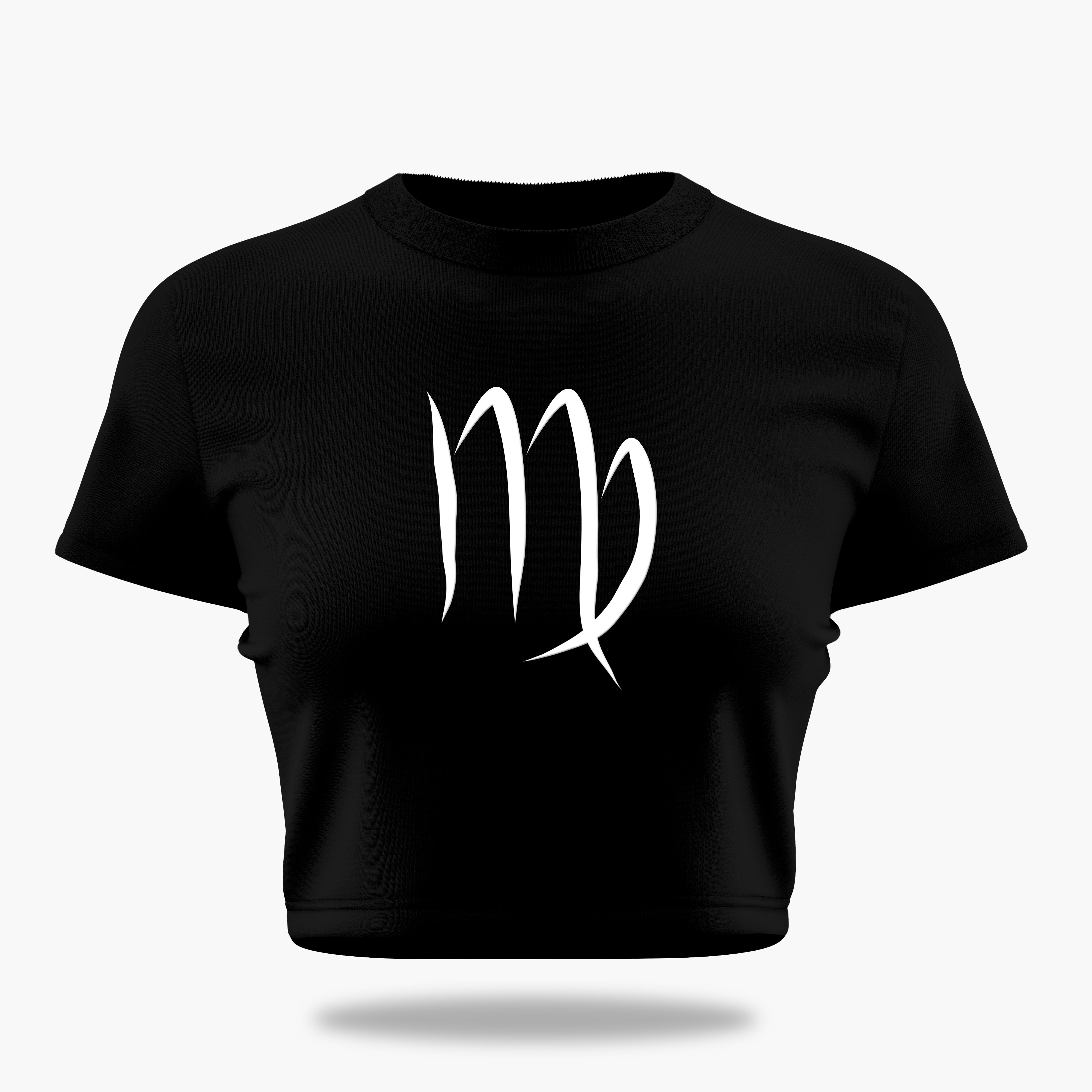 cosmic zodiac warrior virgo crop top backprint graphic t-shirt, black, front view