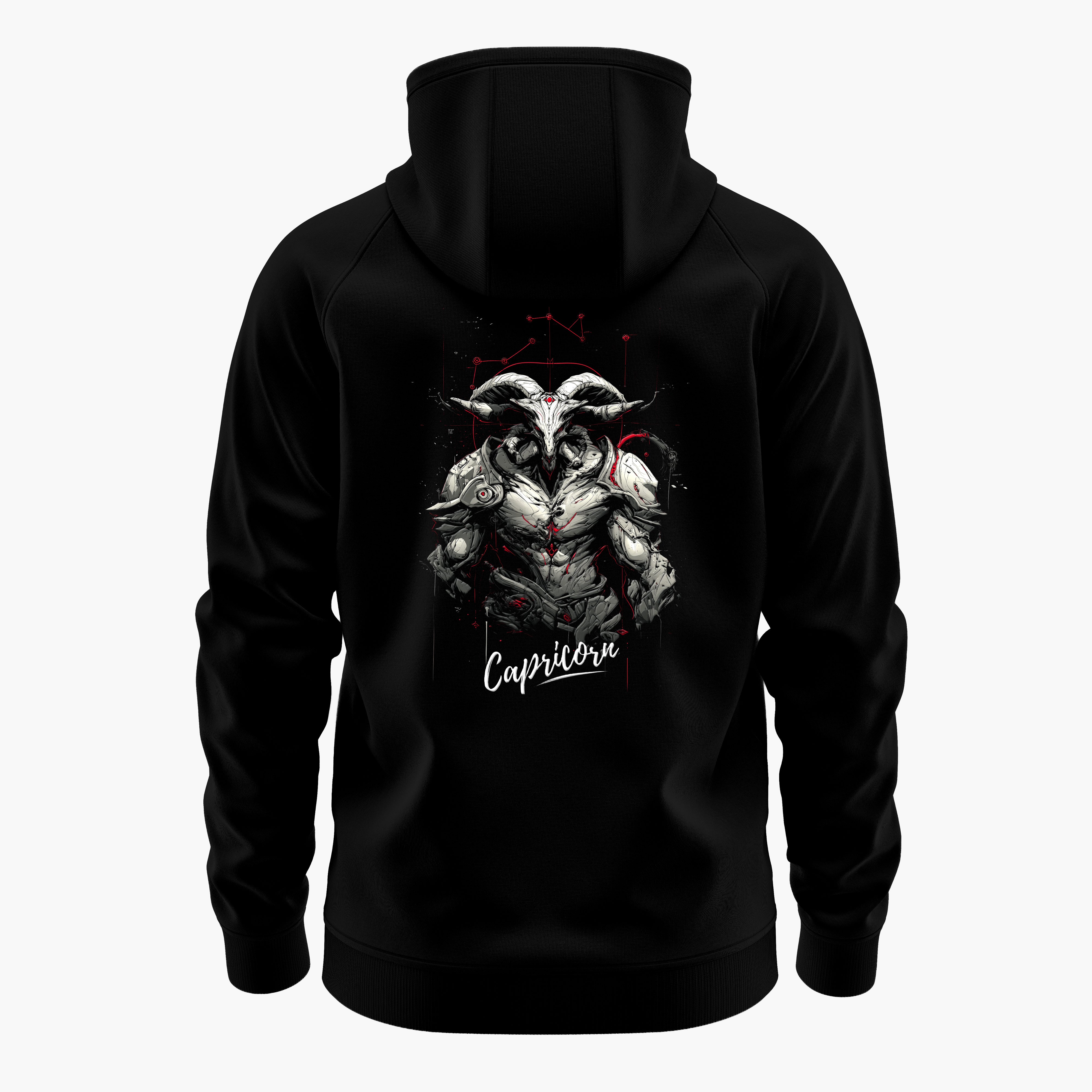 cosmic zodiac warrior capricorn h backprint graphic t-shirt, black, back view