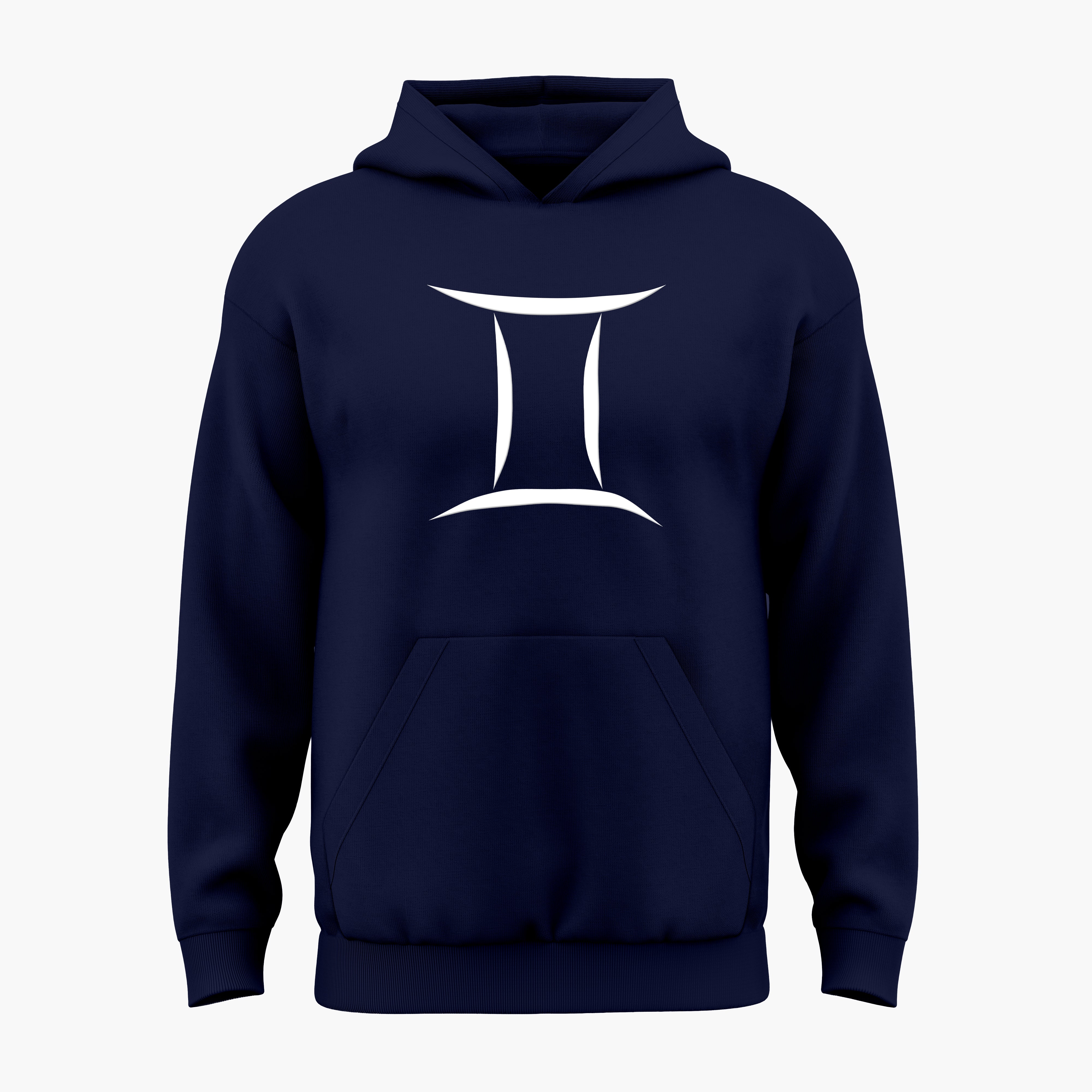 cosmic zodiac warrior gemini h backprint graphic t-shirt, navy blue, front view