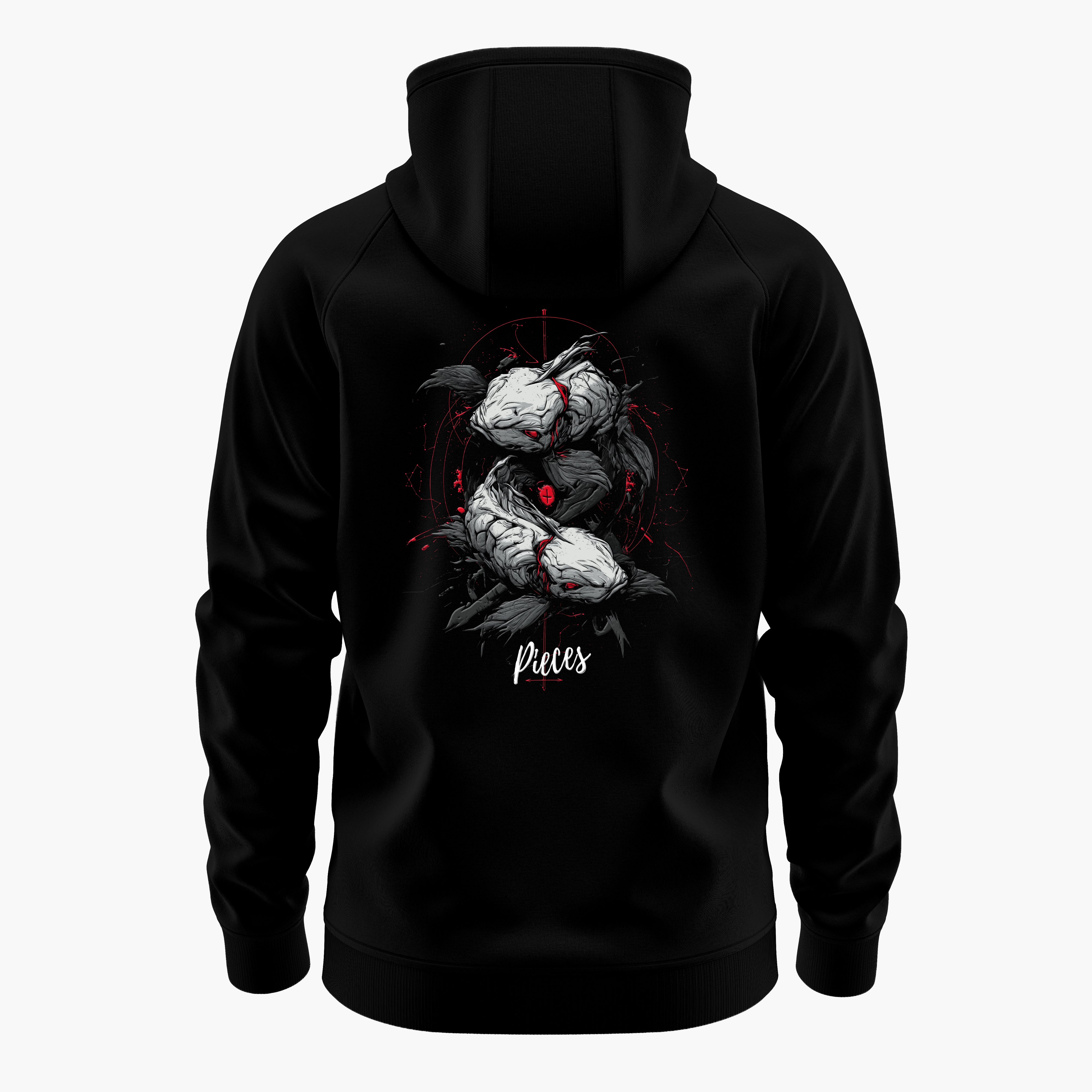 cosmic zodiac warrior pisces h backprint graphic t-shirt, black, back view