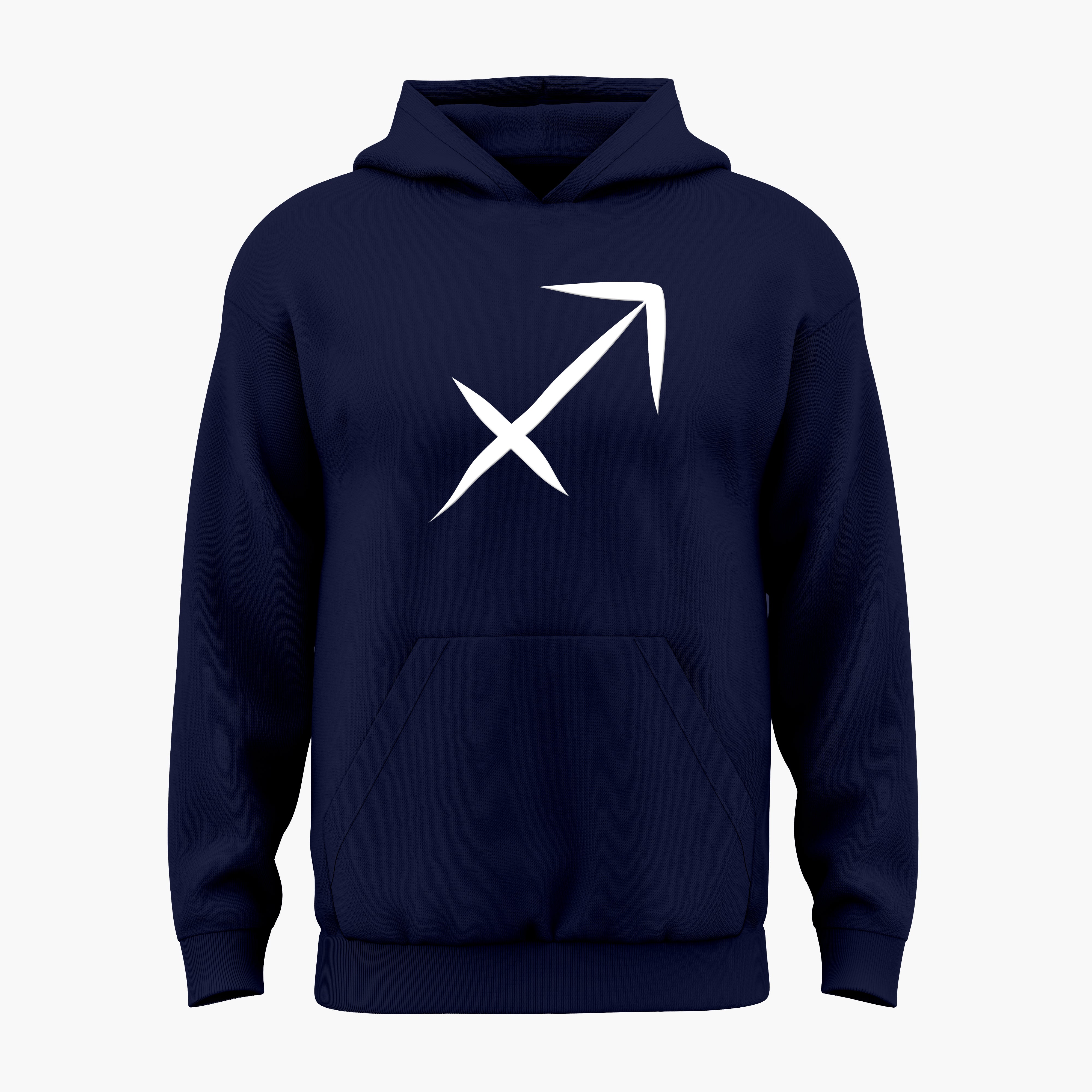 cosmic zodiac warrior sagittarius h backprint graphic t-shirt, navy blue, front view