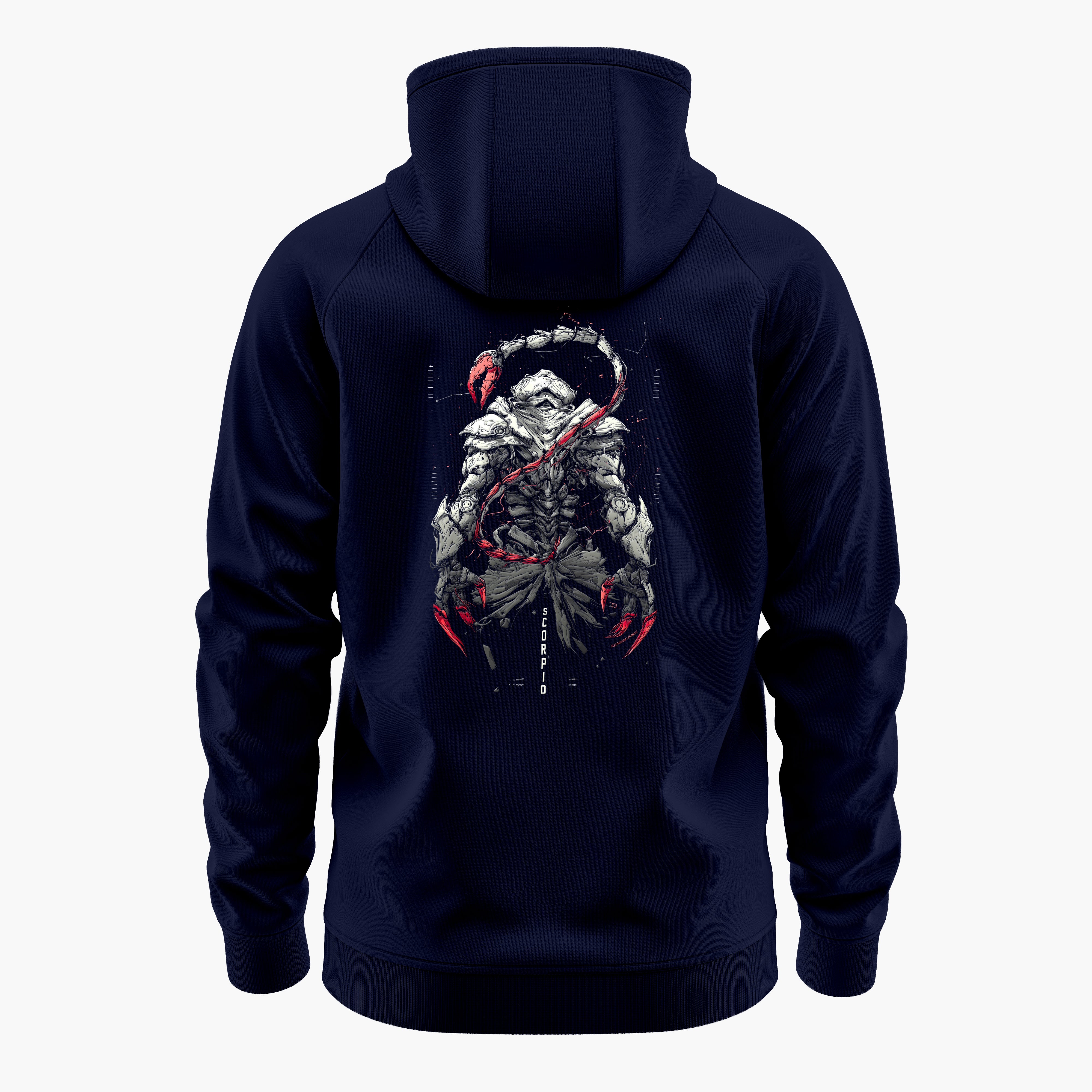 cosmic zodiac warrior scorpio h backprint graphic t-shirt, navy blue, back view