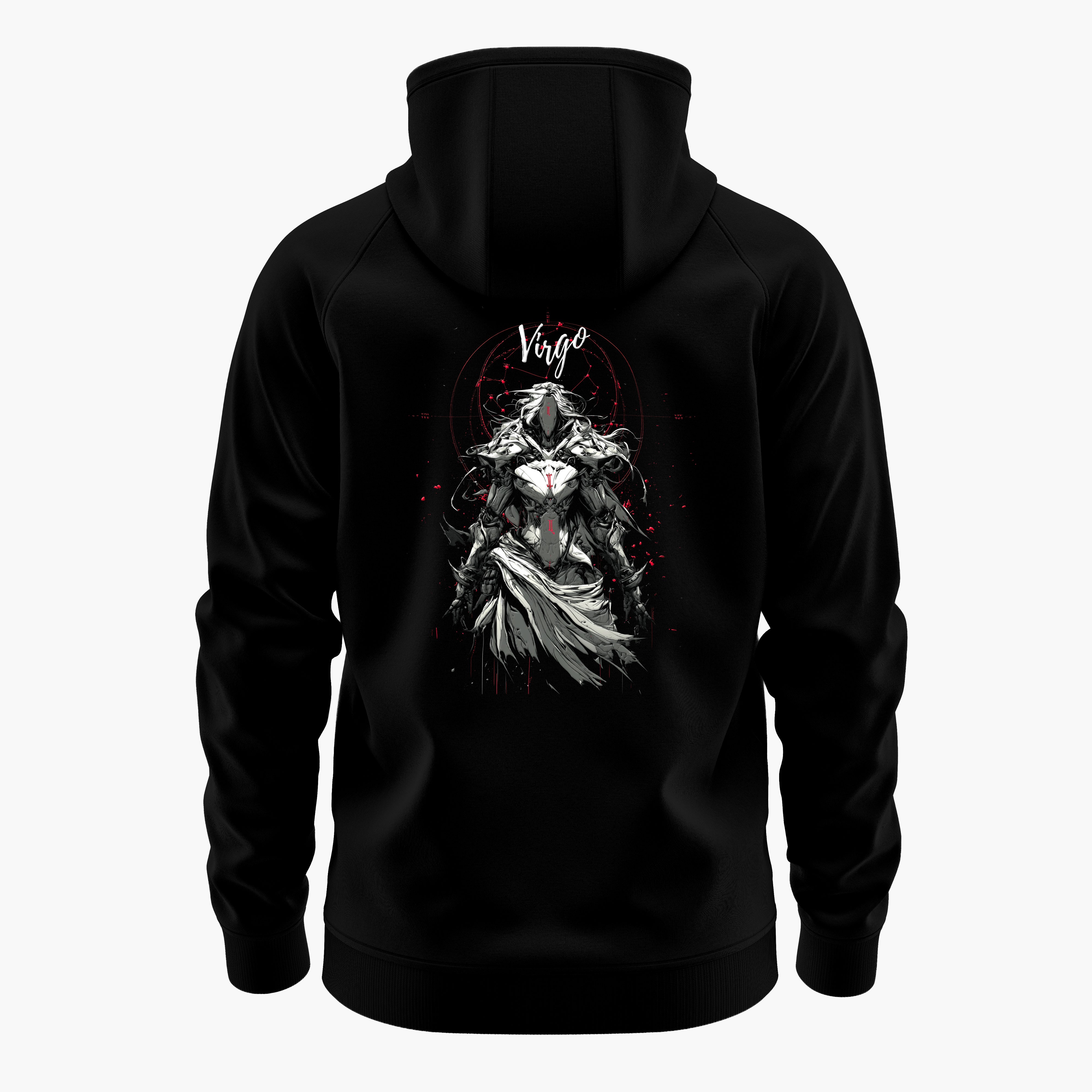 cosmic zodiac warrior virgo h backprint graphic t-shirt, black, back view