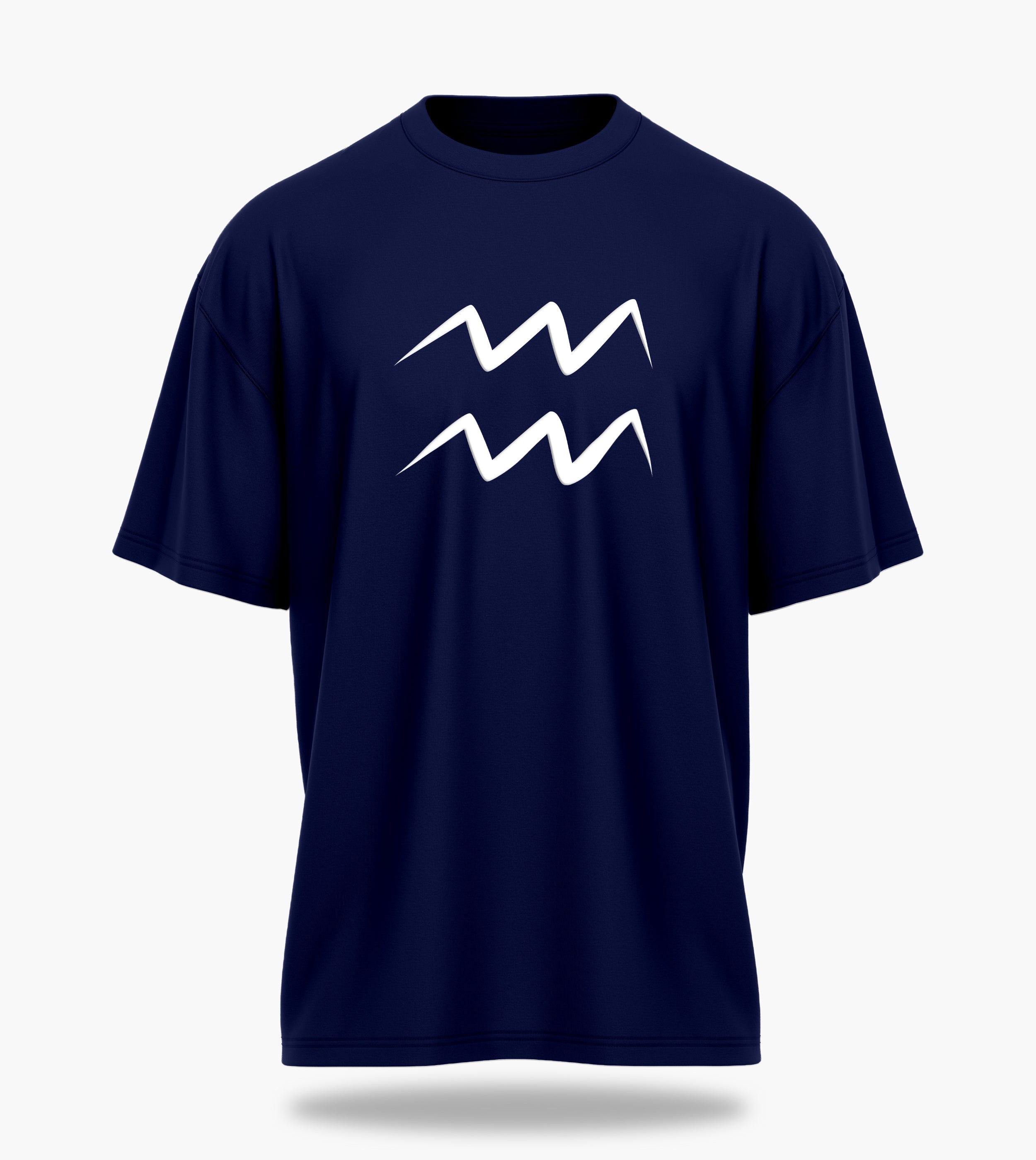 cosmic zodiac warrior aquarius ov backprint graphic t-shirt, navy blue, front view