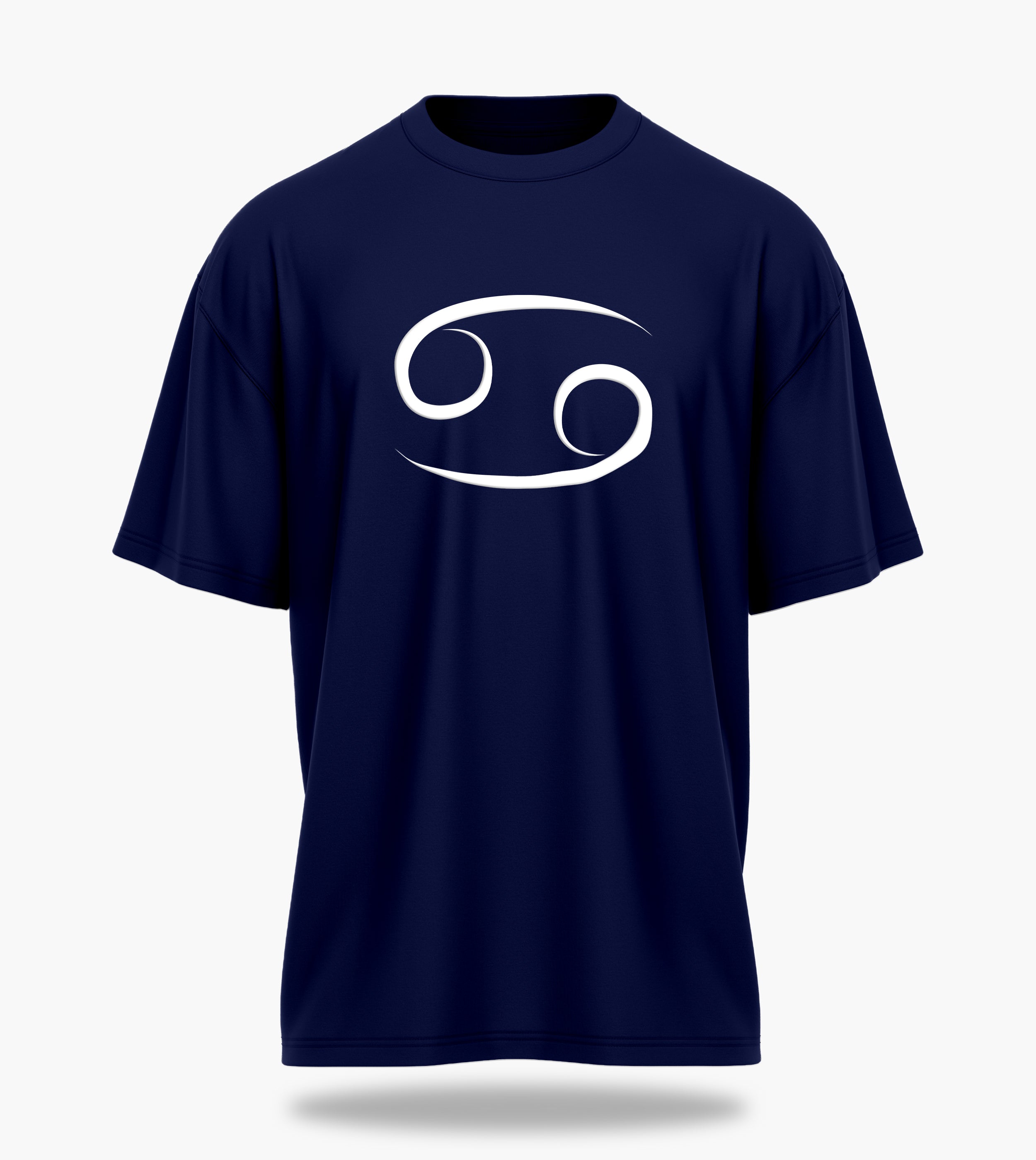 cosmic zodiac warrior cancer ov backprint graphic t-shirt, navy blue, front view