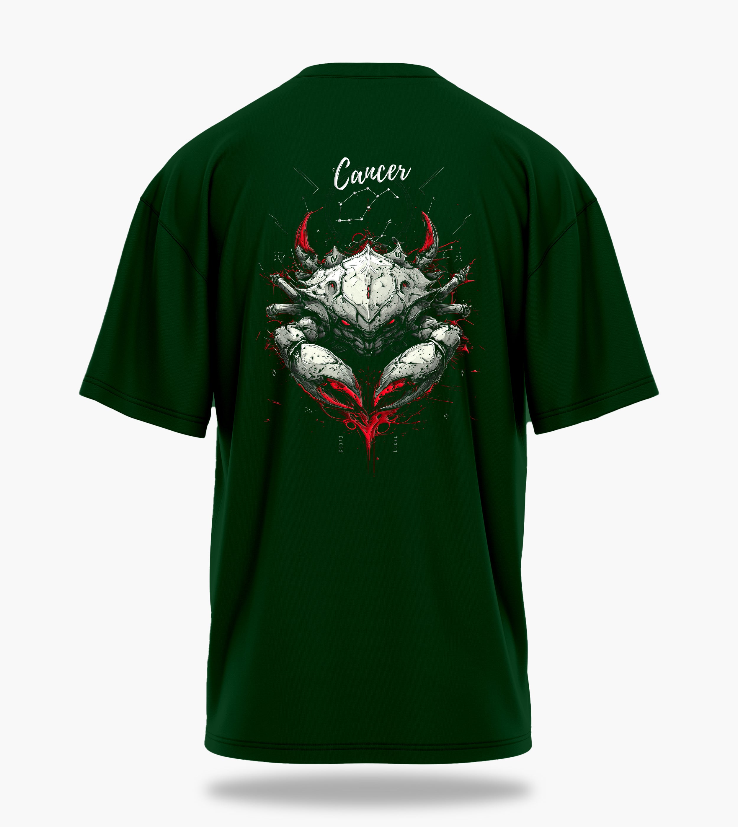 cosmic zodiac warrior cancer ov backprint graphic t-shirt, dark green, back view