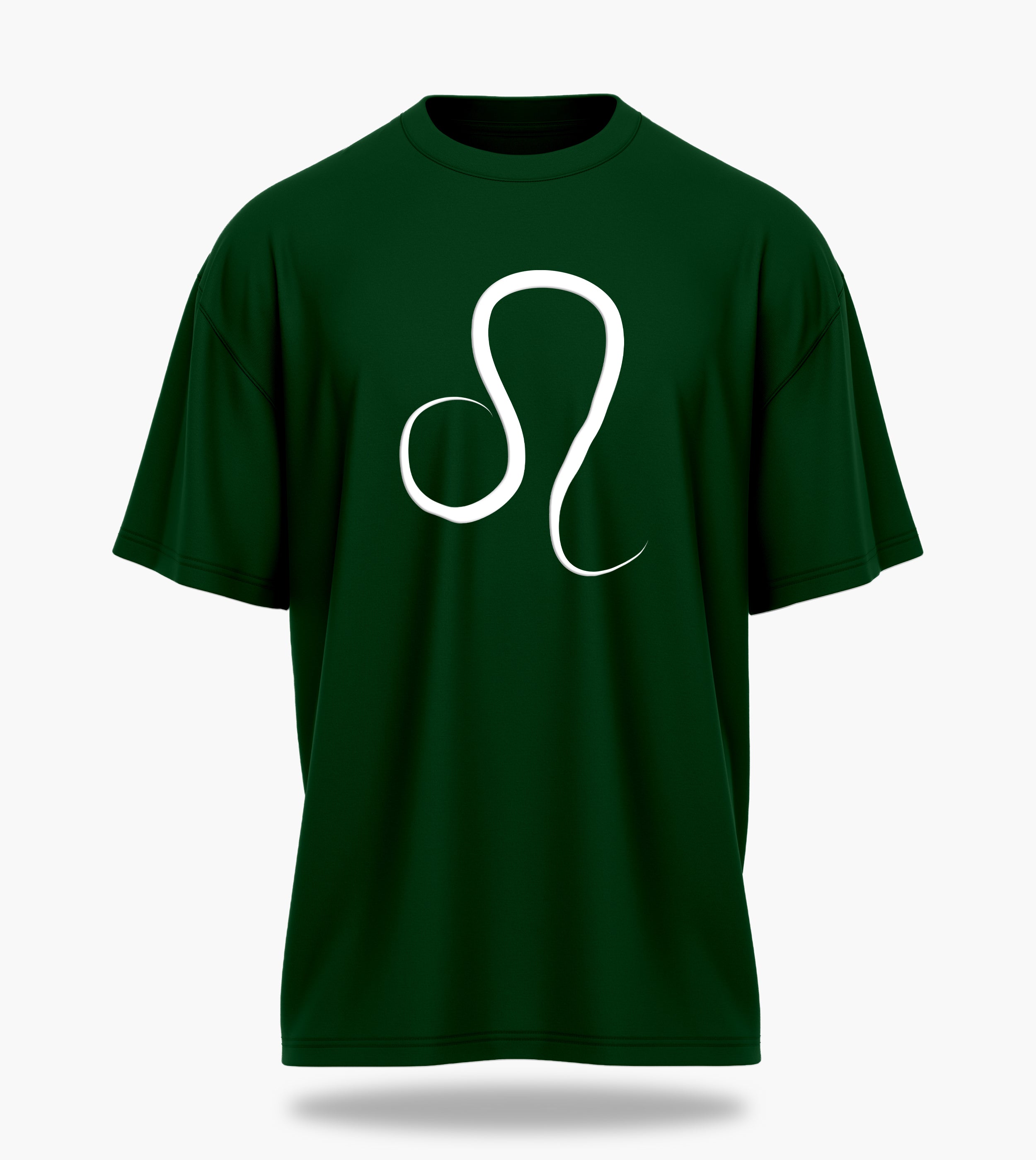 cosmic zodiac warrior leo ov backprint graphic t-shirt, dark green, front view