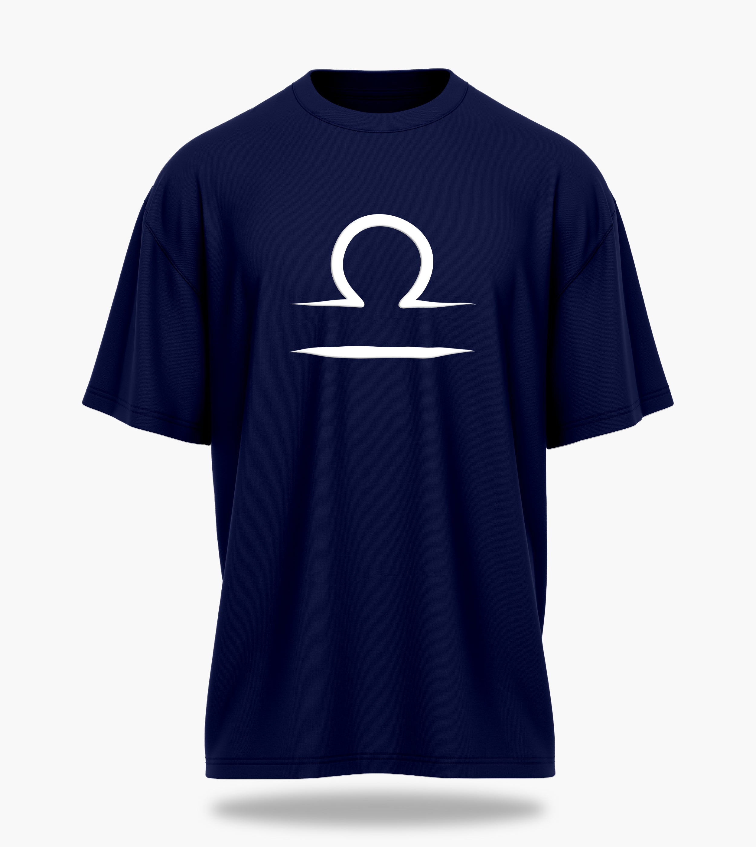 cosmic zodiac warrior libra ov backprint graphic t-shirt, navy blue, front view