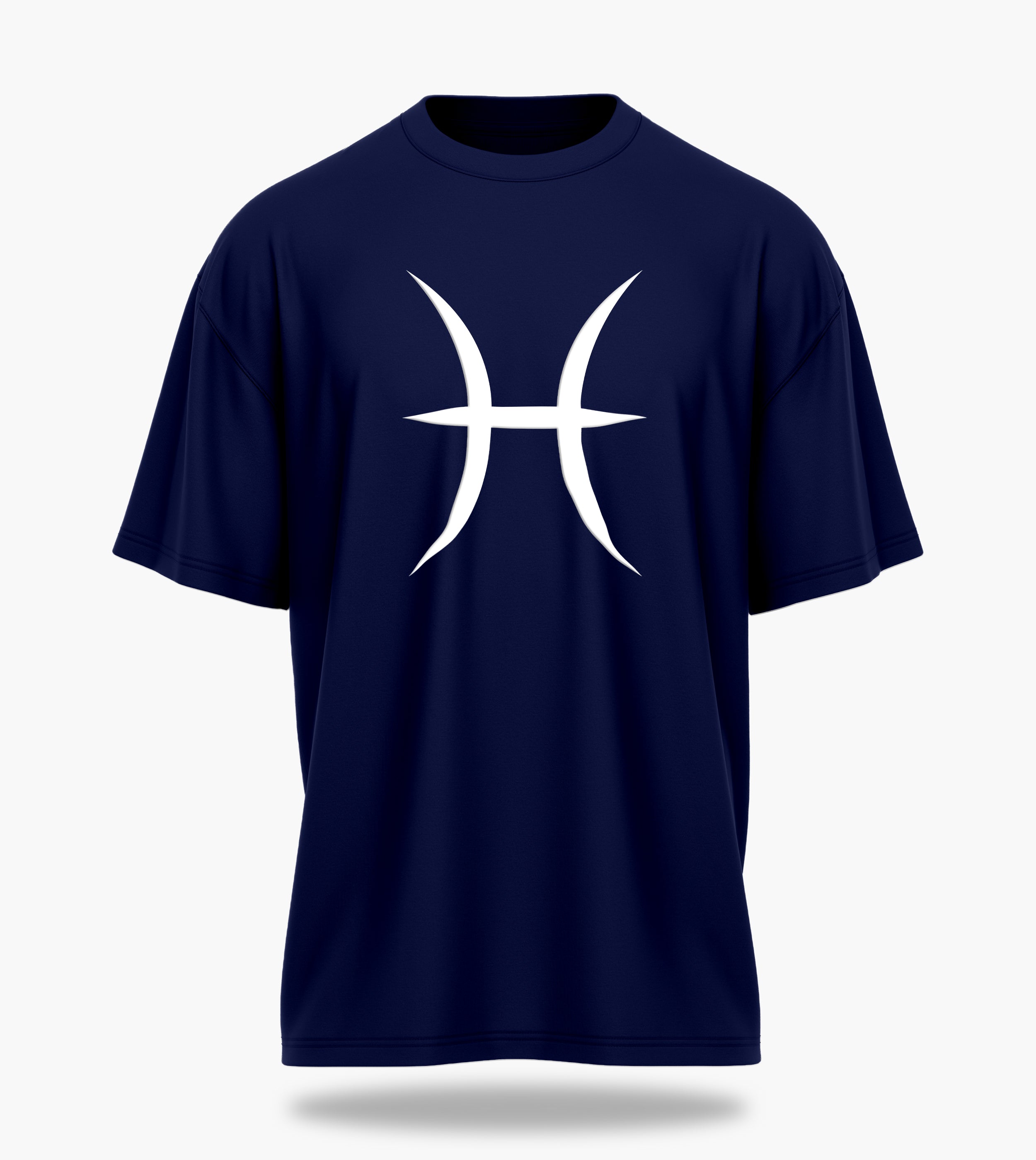 cosmic zodiac warrior pisces ov backprint graphic t-shirt, navy blue, front view
