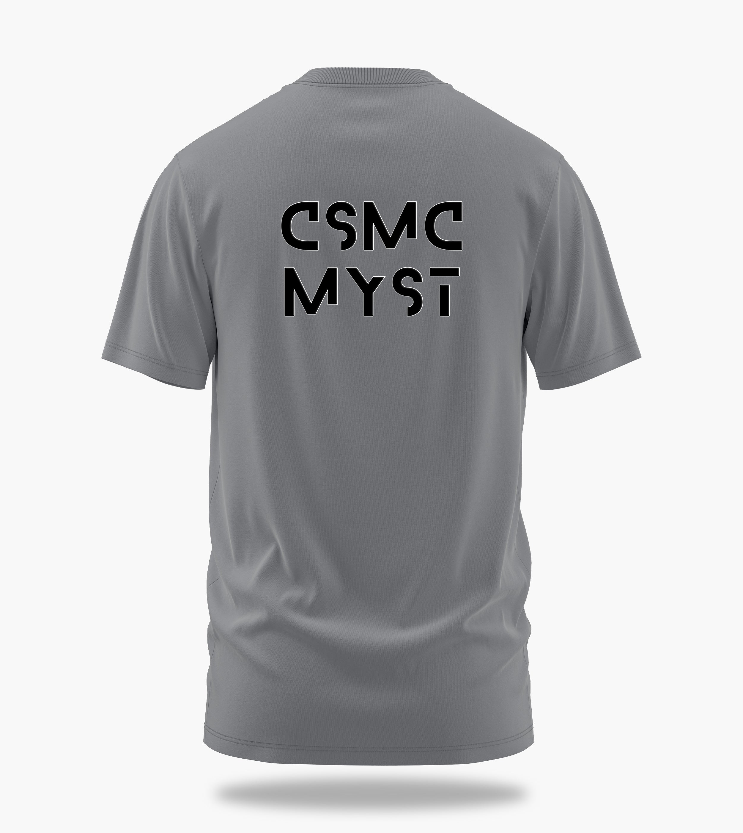 cosmic myst essentials alpha backprint graphic t-shirt, grey melange, back view