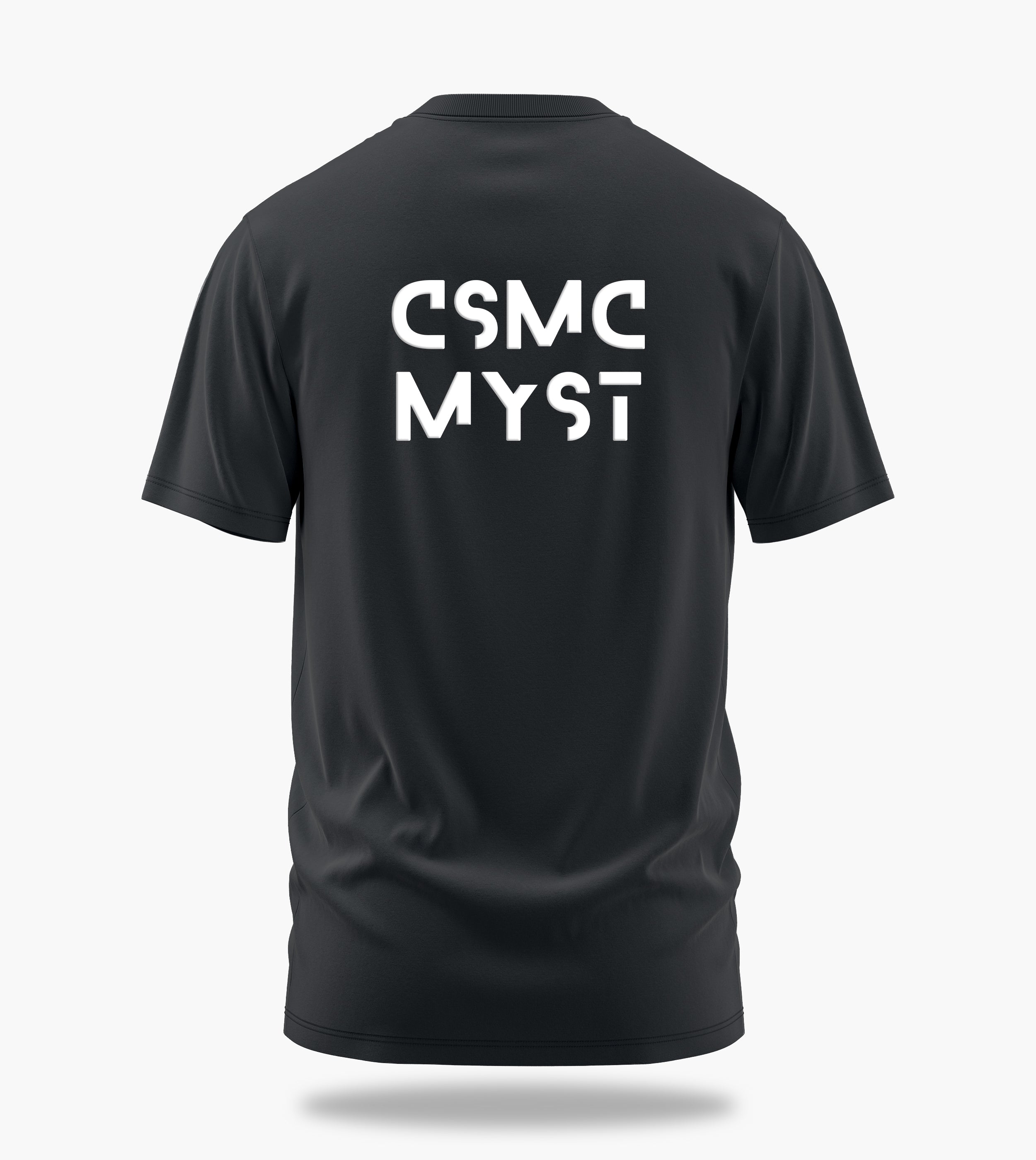 cosmic myst essentials alpha backprint graphic t-shirt, steel grey, back view