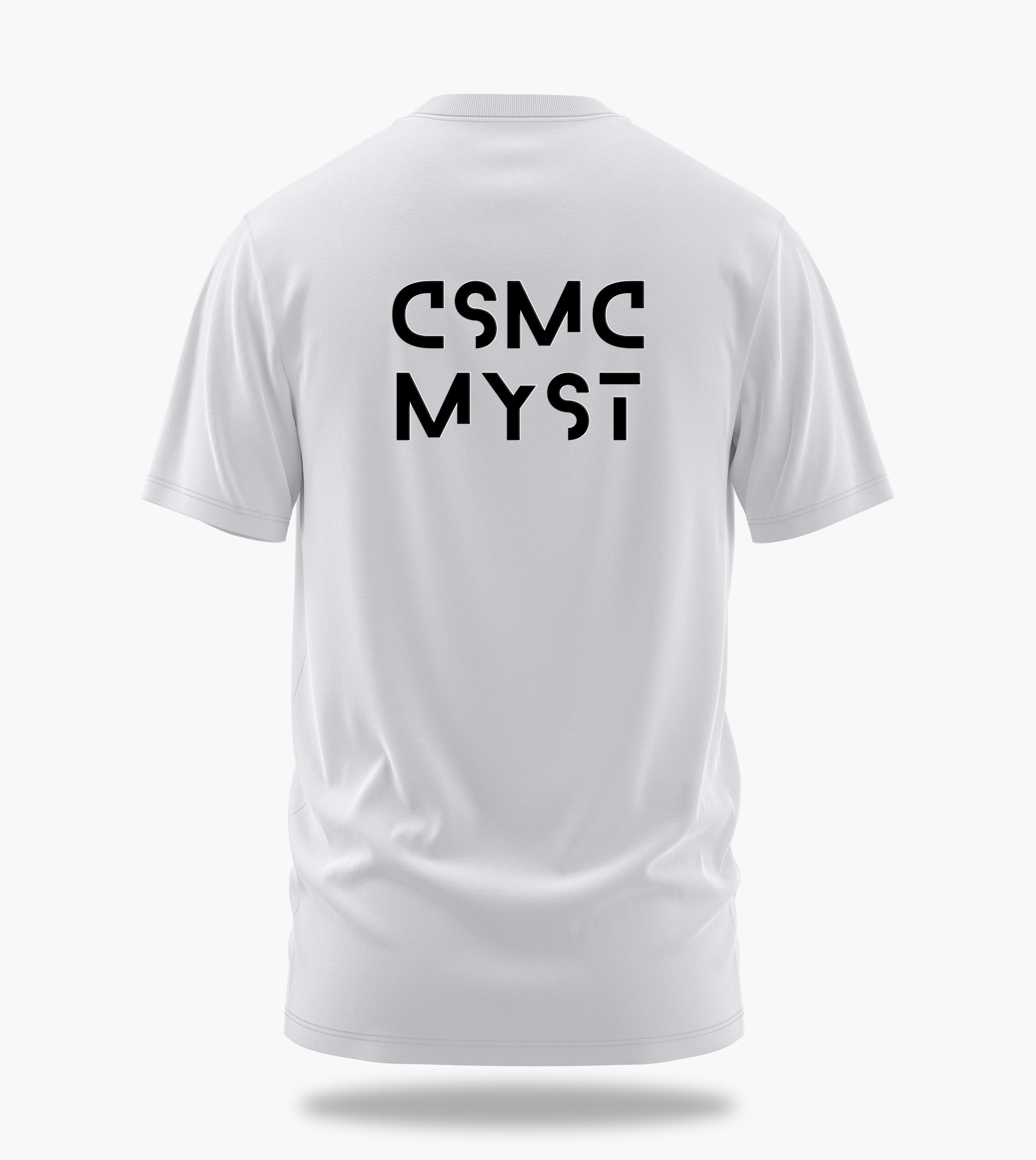 cosmic myst essentials alpha backprint graphic t-shirt, white, back view