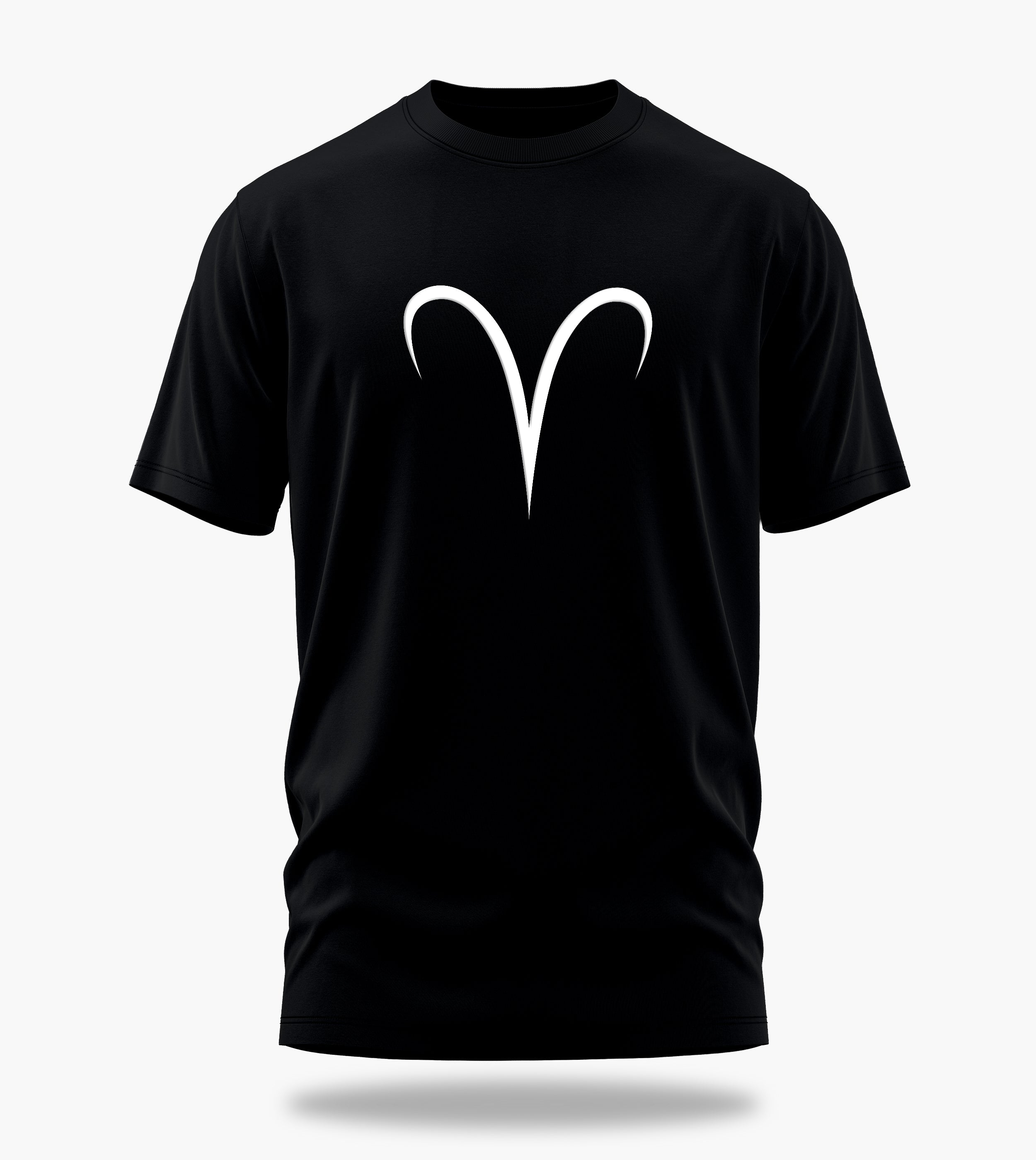 cosmic zodiac warrior aries backprint graphic t-shirt, black, front view