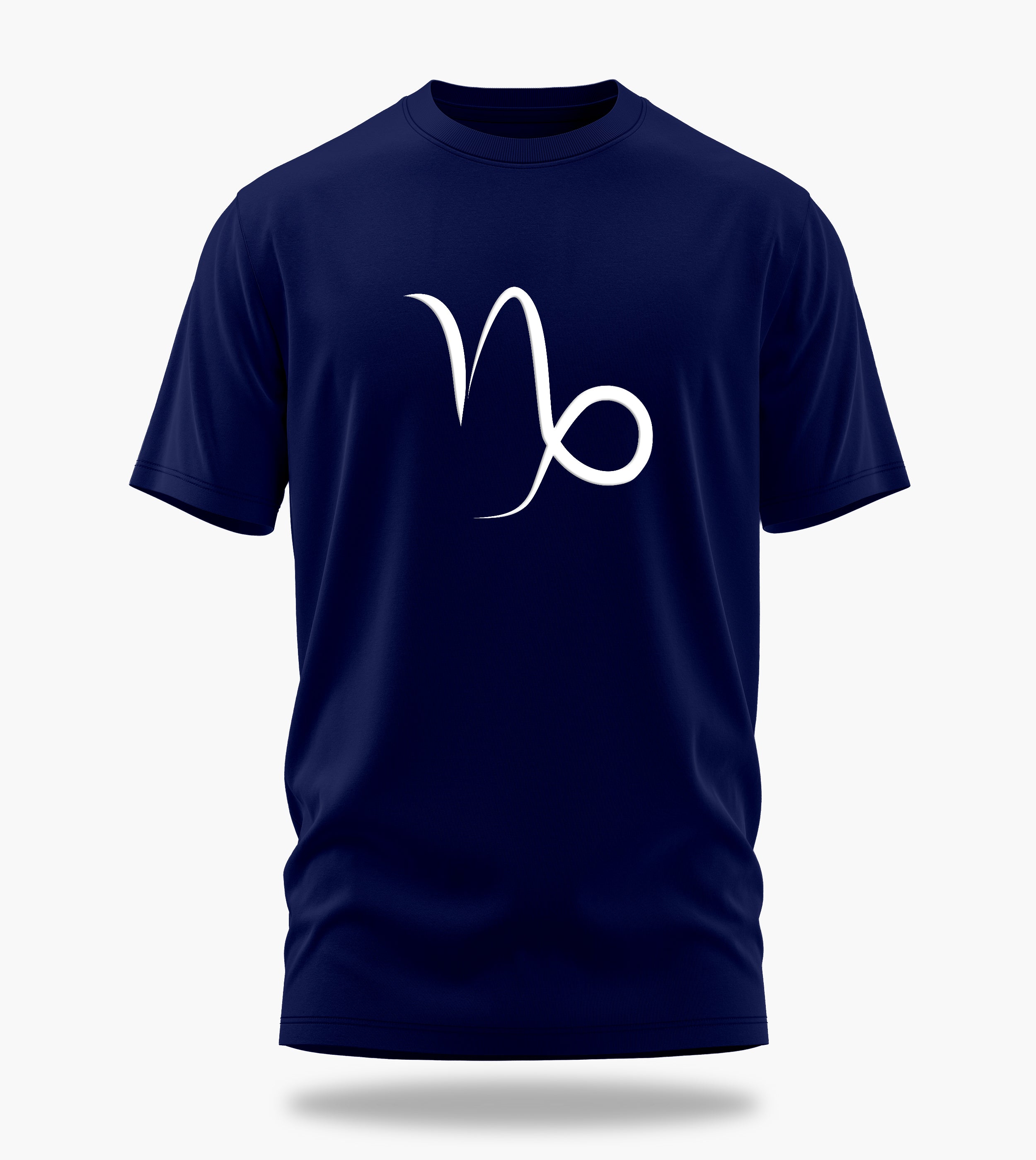 cosmic zodiac warrior capricorn backprint graphic t-shirt, navy blue, front view