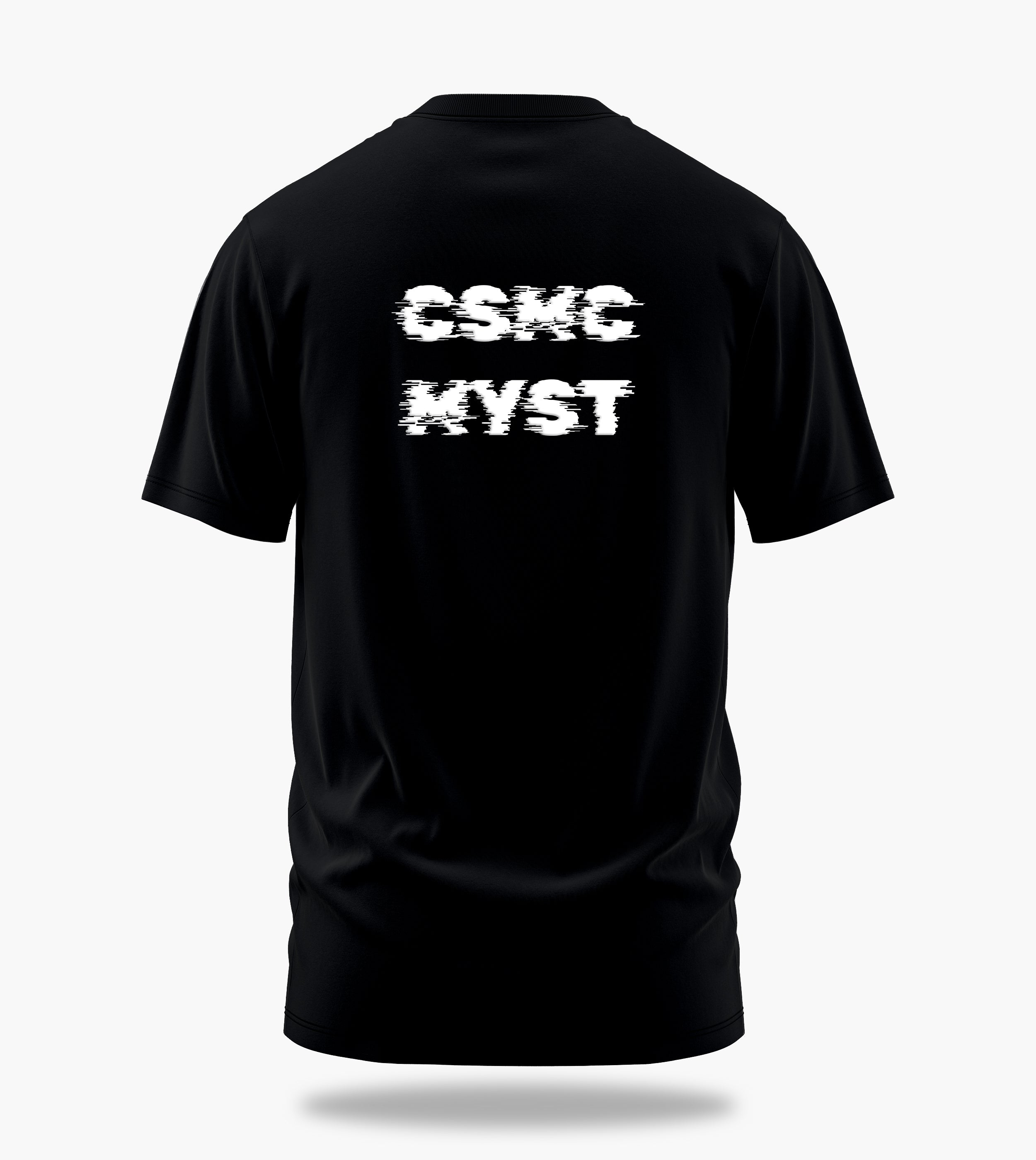cosmic myst essentials charlie backprint graphic t-shirt, black, back view