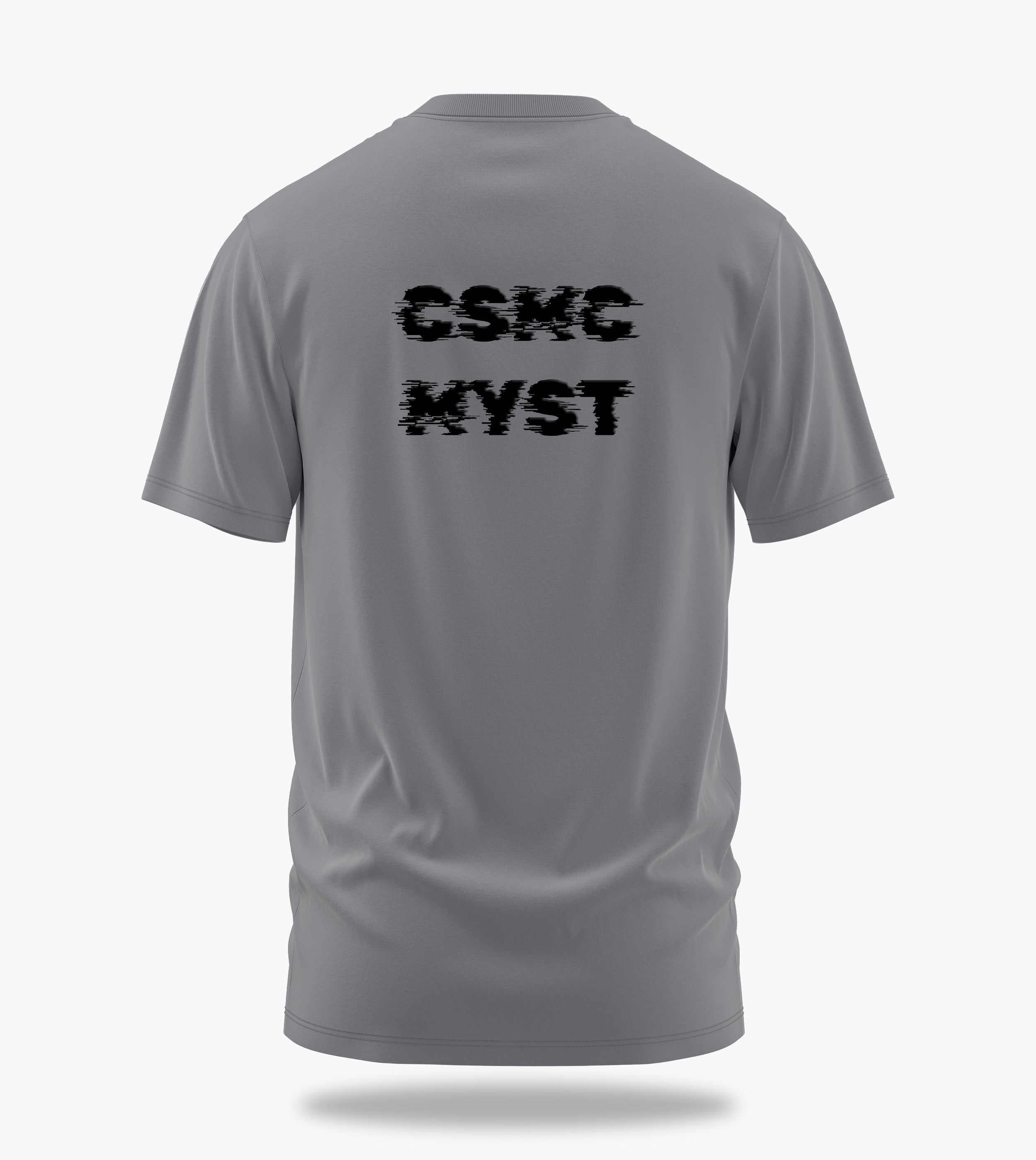 cosmic myst essentials charlie backprint graphic t-shirt, grey melange, back view