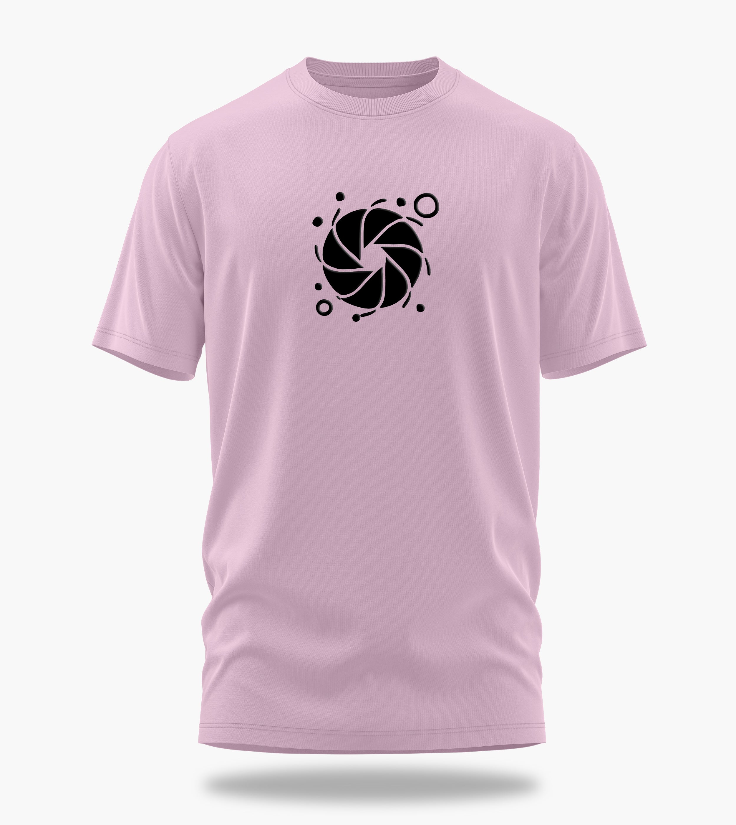 cosmic myst essentials alpha backprint graphic t-shirt, light baby pink, front view