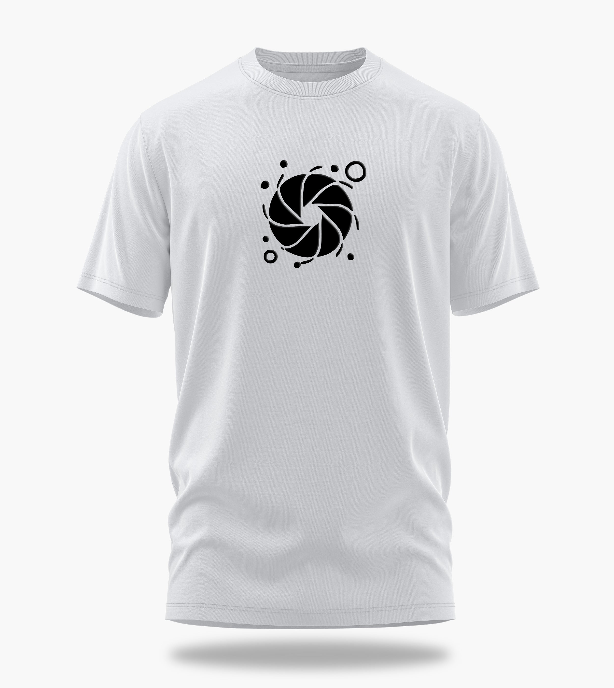 cosmic myst essentials alpha backprint graphic t-shirt, white, front view