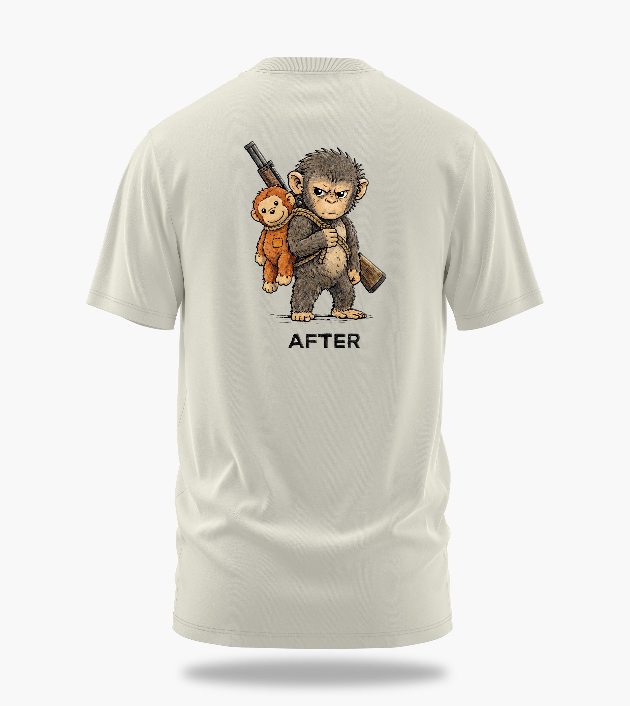 punch the baby monkey before after graphic t-shirt, white, back view