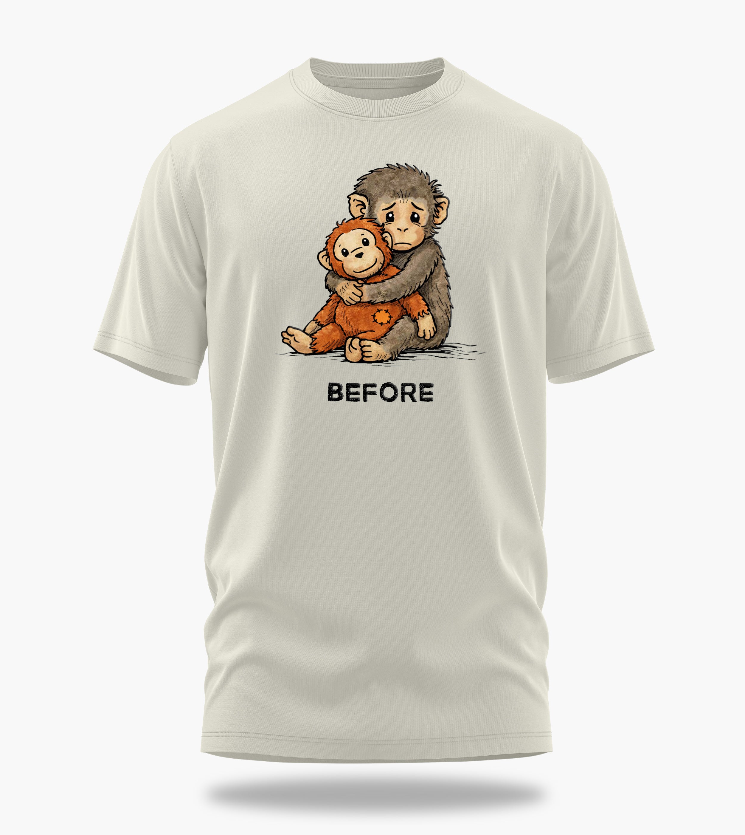 punch the baby monkey before after graphic t-shirt, white, front view