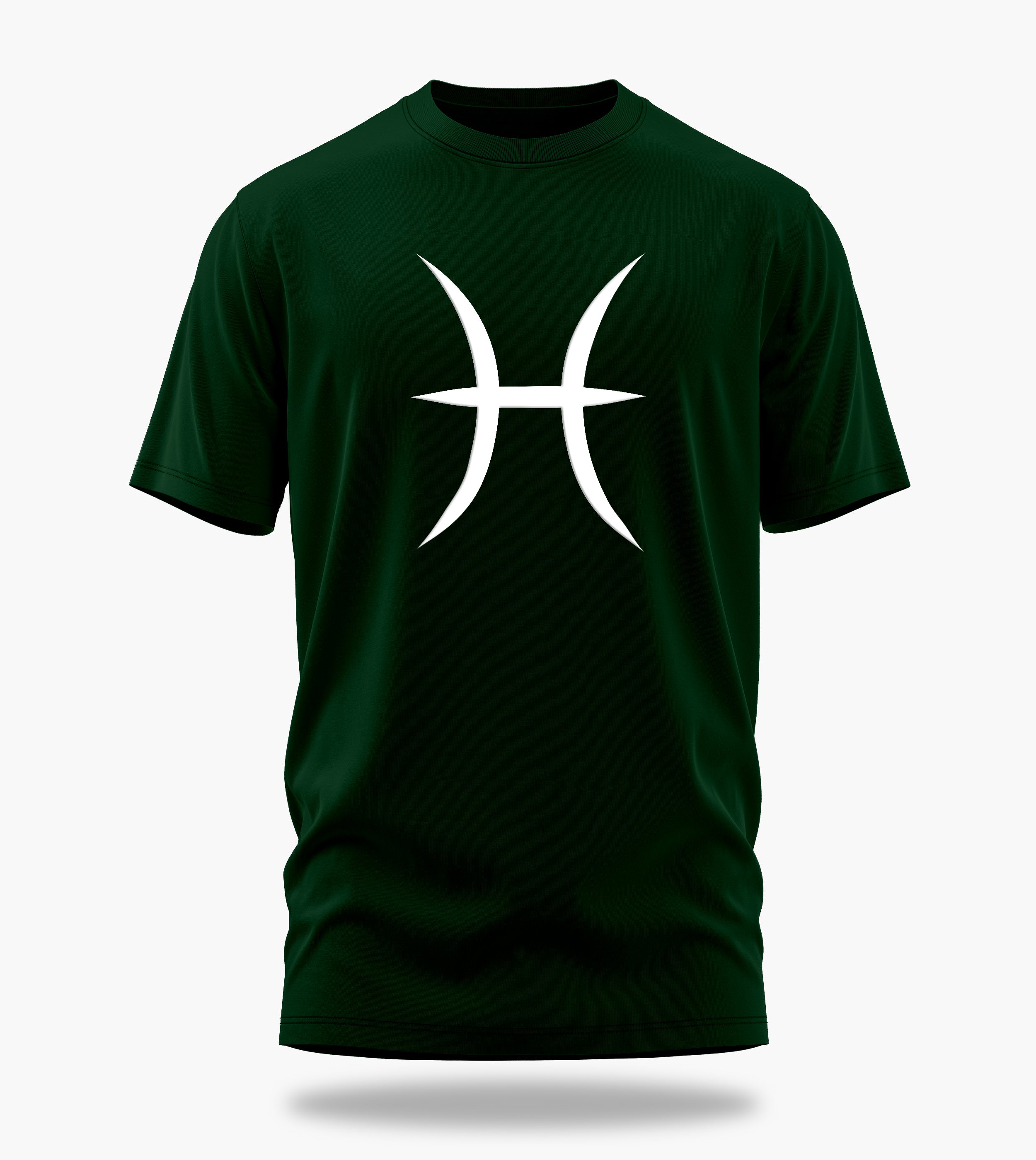 cosmic zodiac warrior pisces backprint graphic t-shirt, dark green, front view